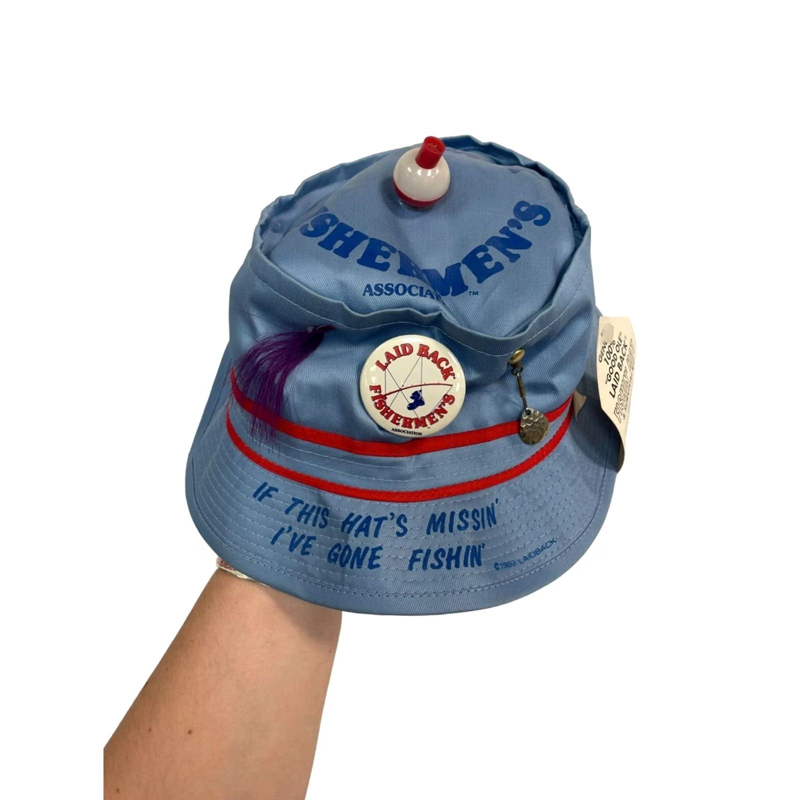 Nique VINTAGE laid back fishermens association Bucket Hat Mens One Size Blue Cotton Fish Theme Unisex Large New With Tags Size ONE SIZE - 2 Thumbnail