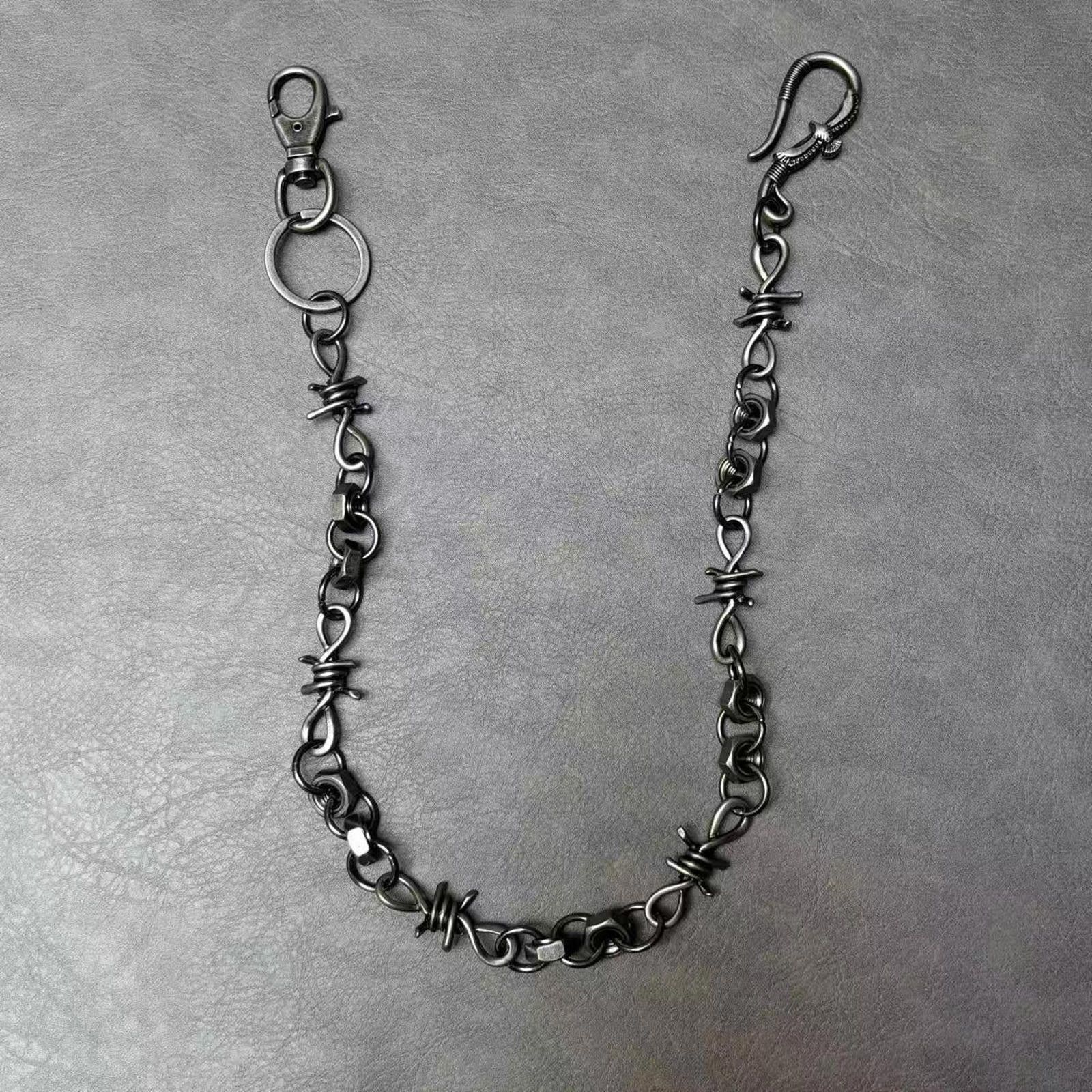 Jewelry Black Metal Wallet Chain with Barbed Wire Design Size ONE SIZE - 3 Thumbnail