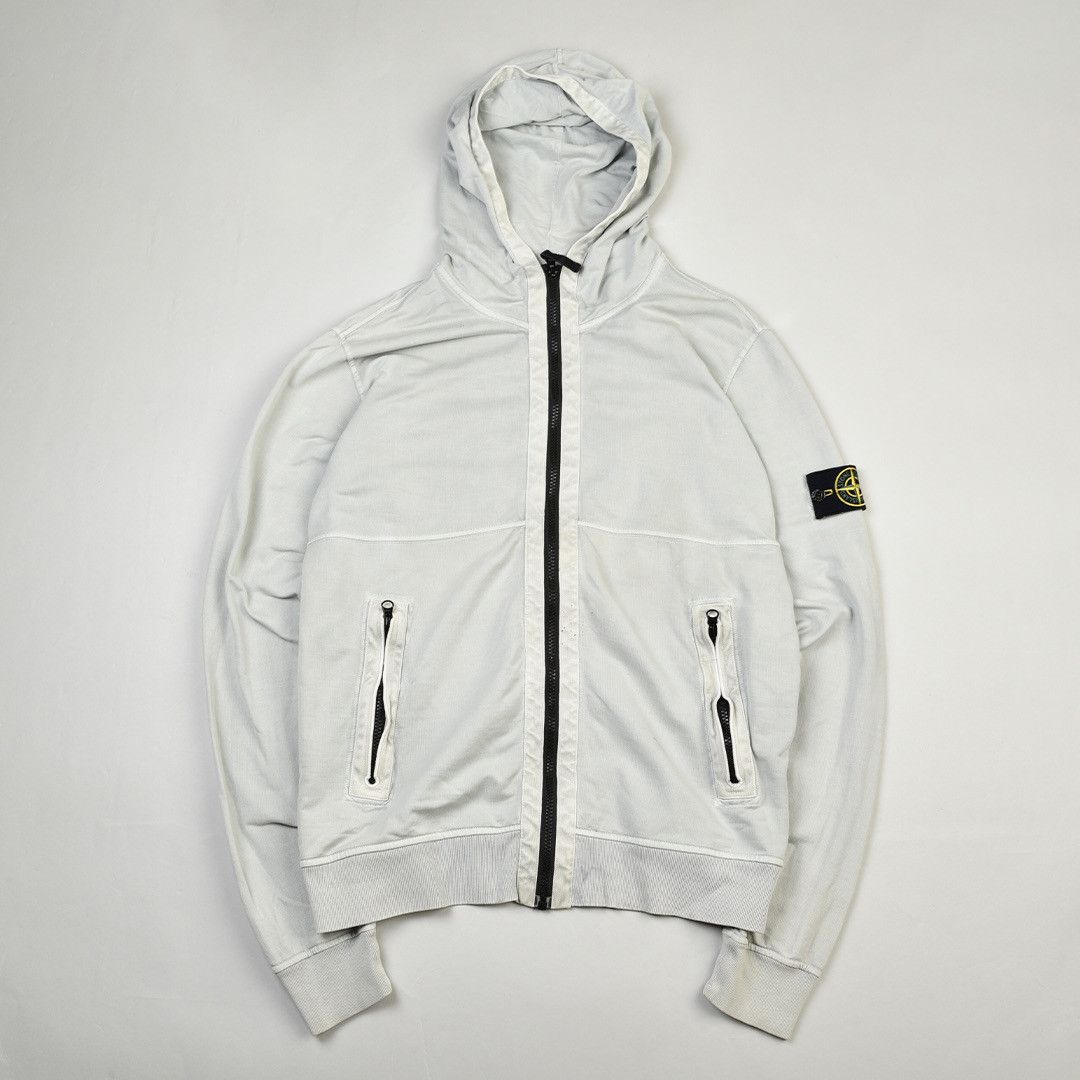 image of Stone Island Hooded Zip Sweatshirt Grey, Men's (Size Large)