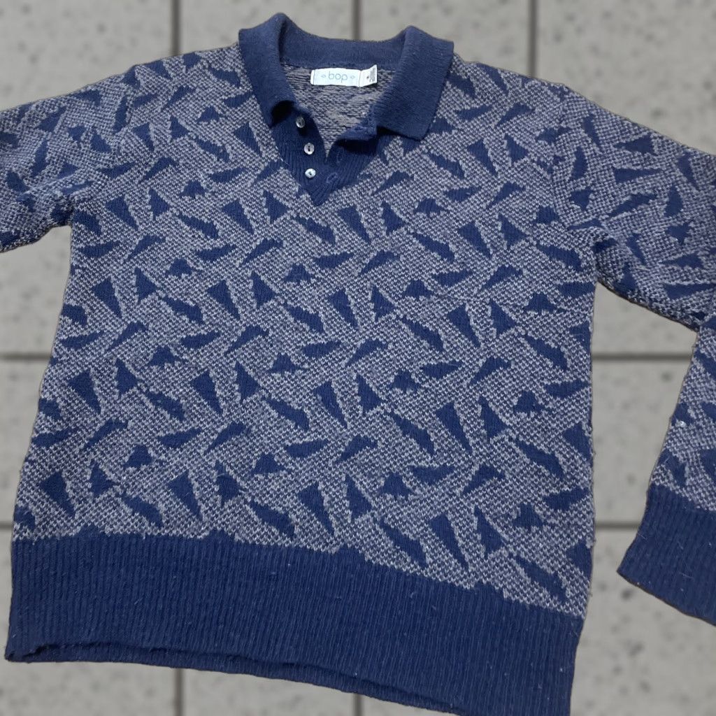 Vintage VINTAGE BOP Mens Sweater Geometric Wool Rugby Retro Pullover, M, Gray/Blue, Geometric, Wool, Vintage, Grunge, Classic Fit, Winter, Wool, Knit's? Size US M / EU 48-50 / 2 - 1 Thumbnail