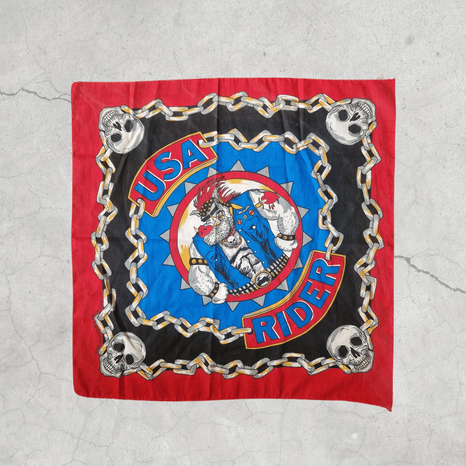 Vintage USA Rider Bandana Skeleton Head Scarf Wrap 90s Rockabilly Size ONE SIZE - 1 Thumbnail