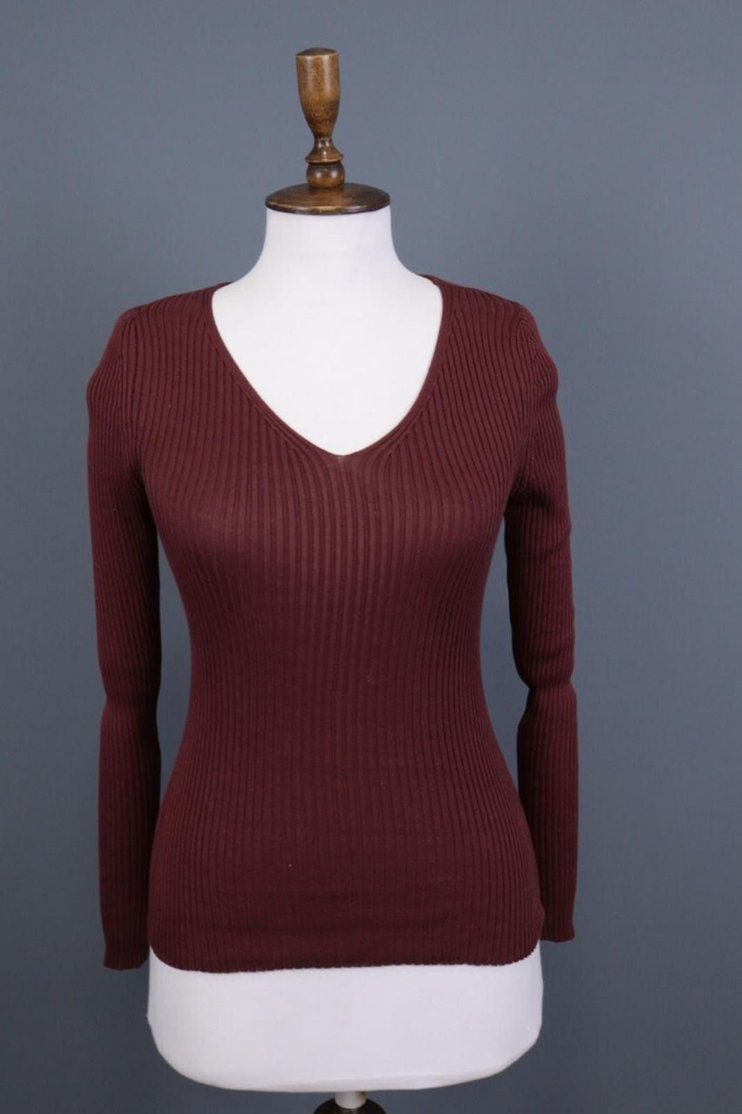 Designer Peruvian Connection Burgundy Ribbed Top Shirt Size S Size S / US 4 / IT 40 - 1 Thumbnail