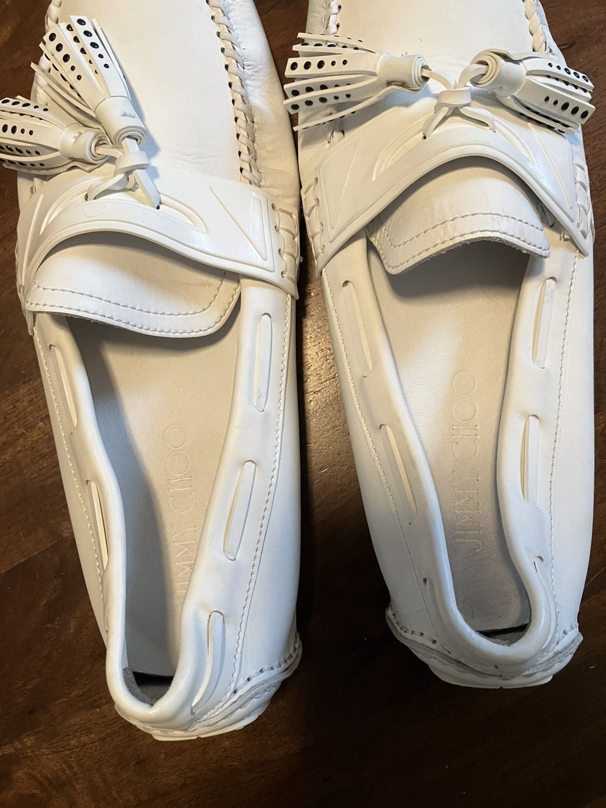 Jimmy Choo JIMMY CHOO Mens White Leather Tassel Driving Loafers Sz 44 Size US 12 / EU 45 - 5 Thumbnail