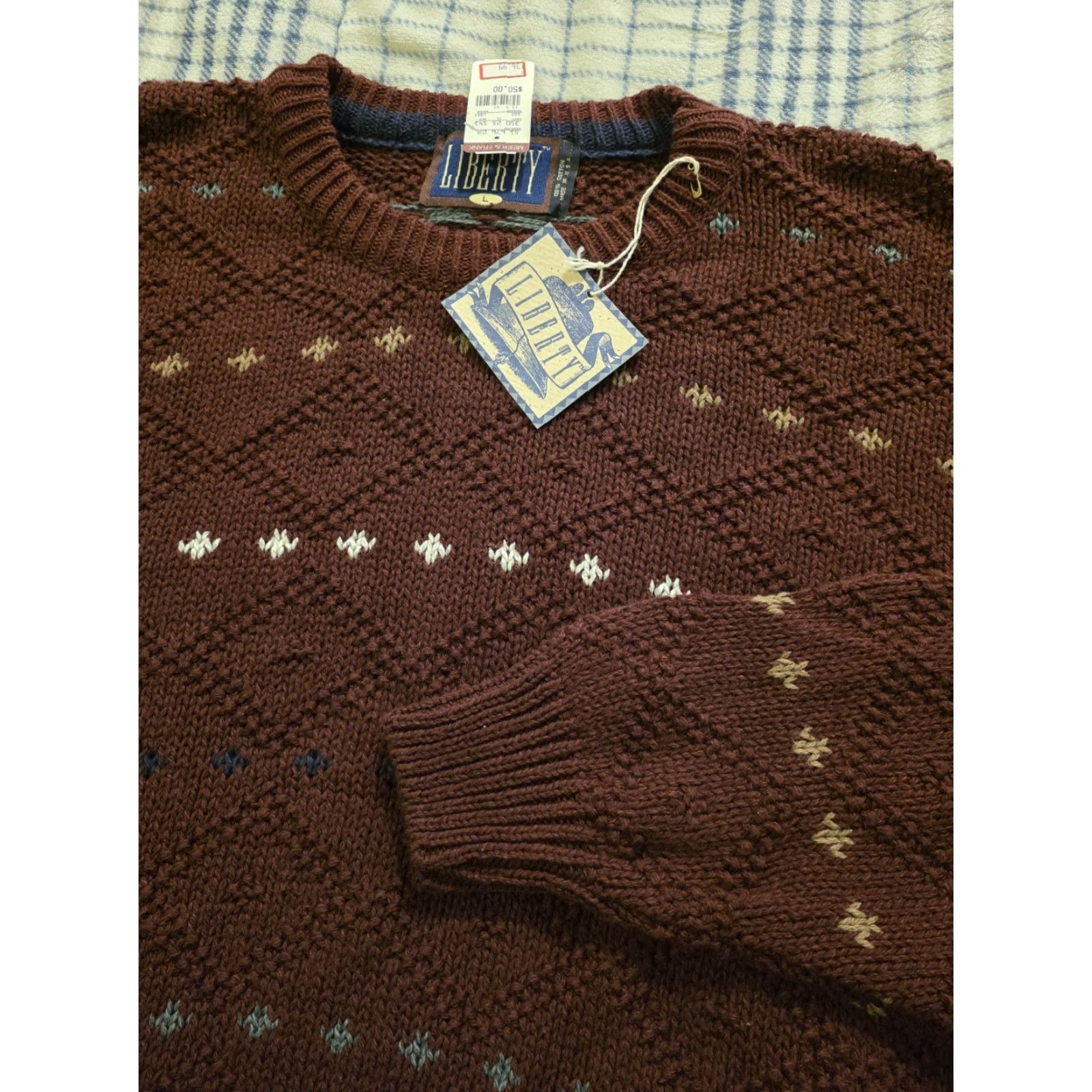 Vintage VINTAGE Liberty Chunk Knit Sweater Grandpa Maroon Men's Large Deadstock NWT USA Size US L / EU 52-54 / 3 - 2 Thumbnail