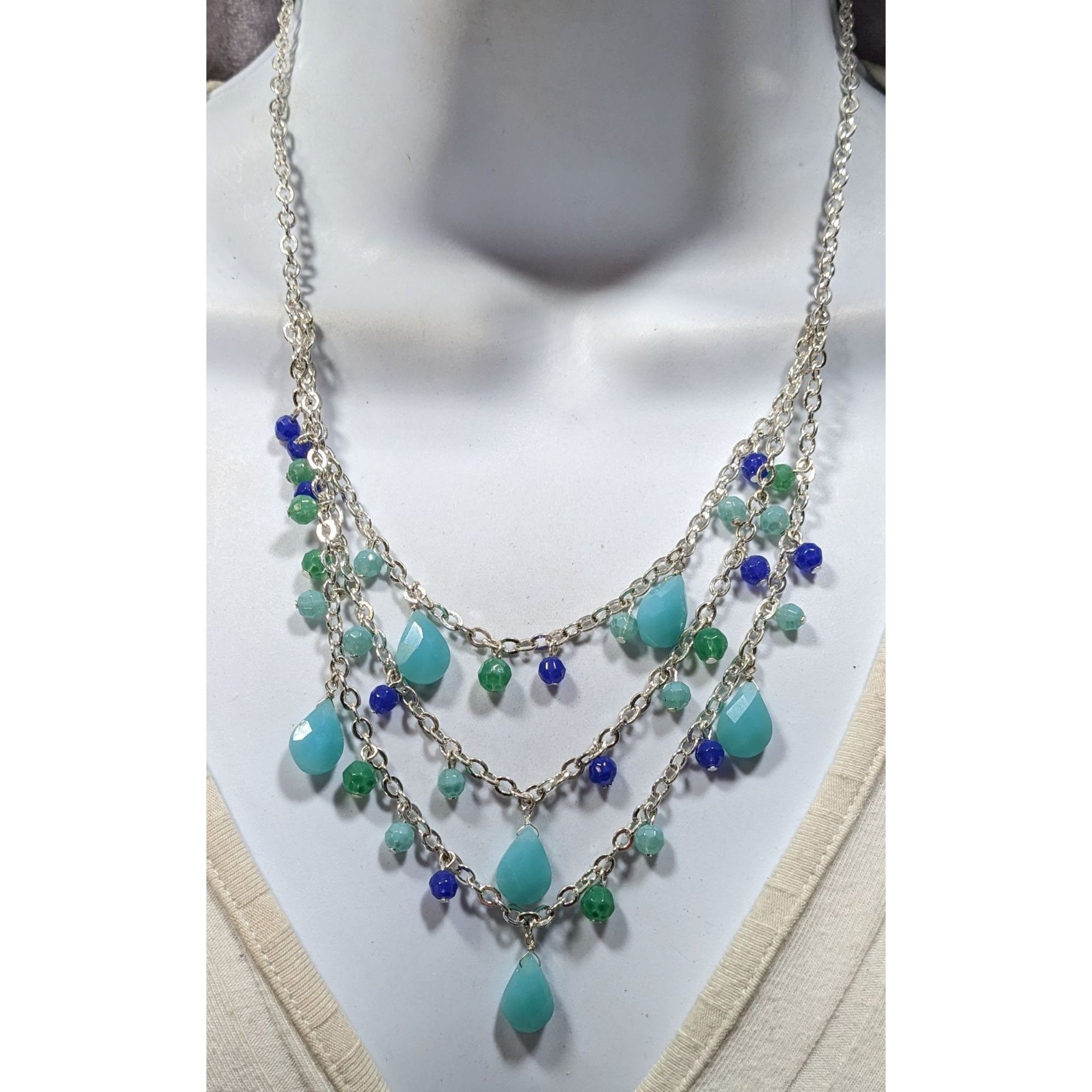 Nine West Nine West Layered Blue Beaded Fringe Necklace Size ONE SIZE - 4 Thumbnail