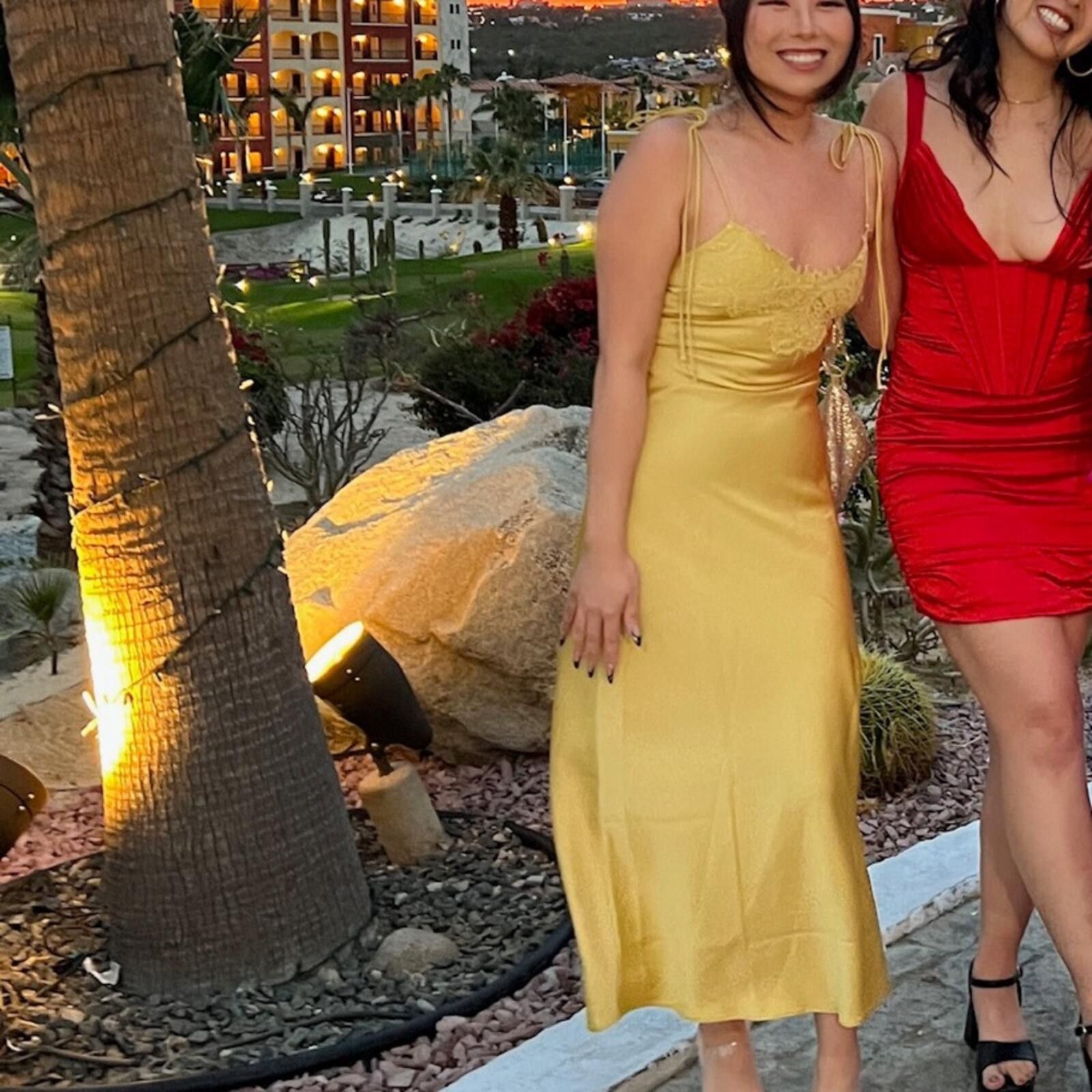 Asos Aria Cove / Satin Lace Trim Midi Dress / Yellow Size XS / US 0-2 / IT 36-38 - 6 Thumbnail