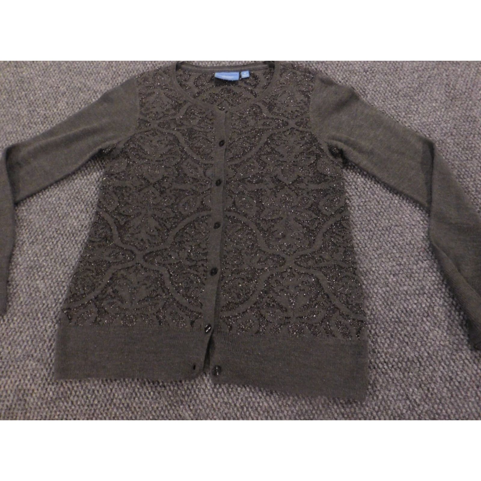 Vintage Simply Vera Vera Wang Womens Sweater Cardigan Gray Medium Knit Cable-Knit Button Raglan Sleeve Crew Neck Pullover Size M / US 6-8 / IT 42-44 - 2 Thumbnail