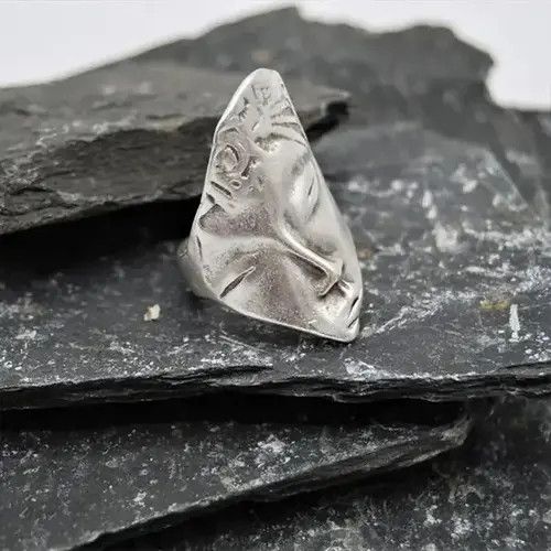 Handmade × Jewelry Abstract Face Ring Silver Modern Human Art Tribal Punk y2k Size ONE SIZE - 4 Thumbnail