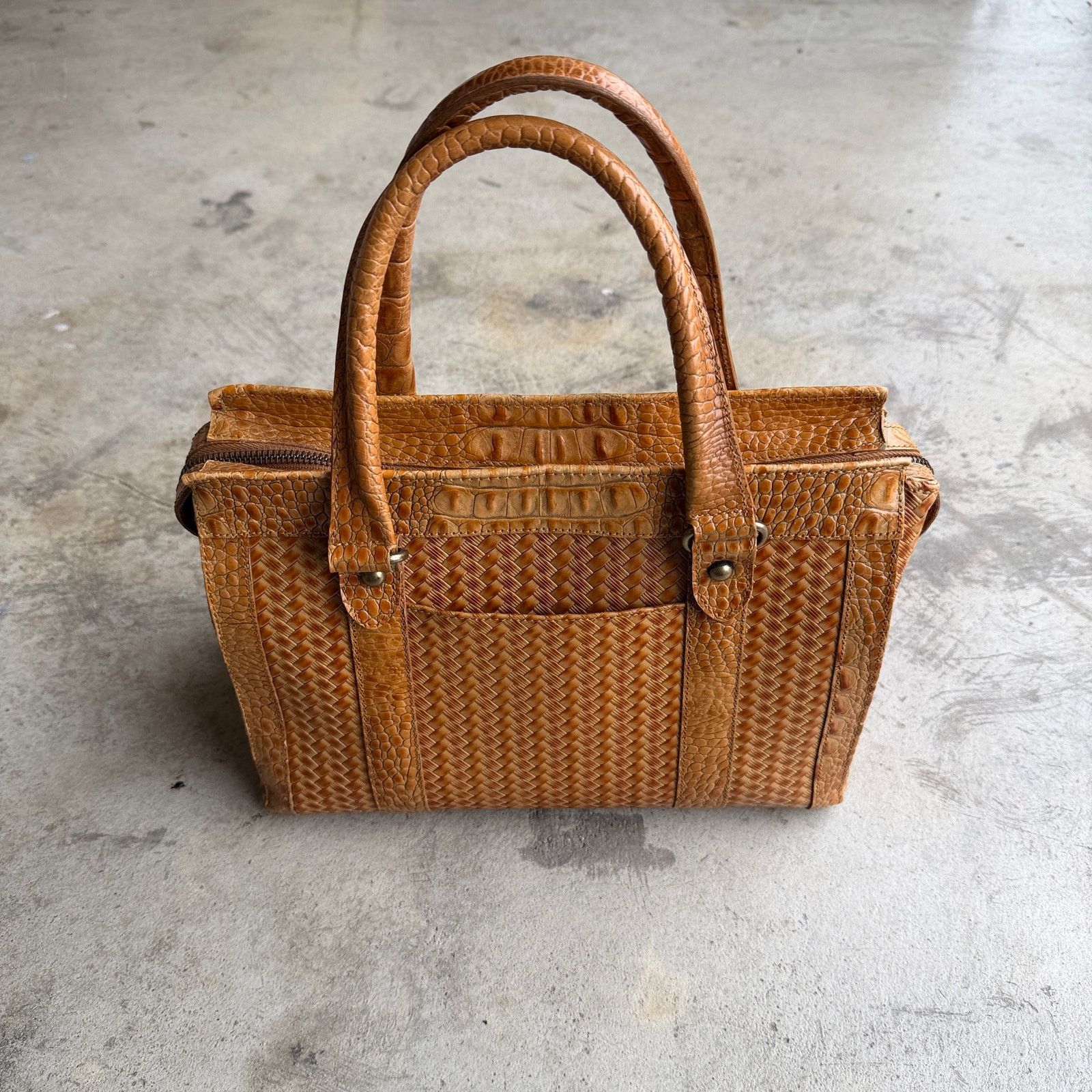 BRAHMIN Y2k Brahmin Pecan Woven Croc Embossed Satchel Shoulder Bag Size ONE SIZE - 2 Thumbnail