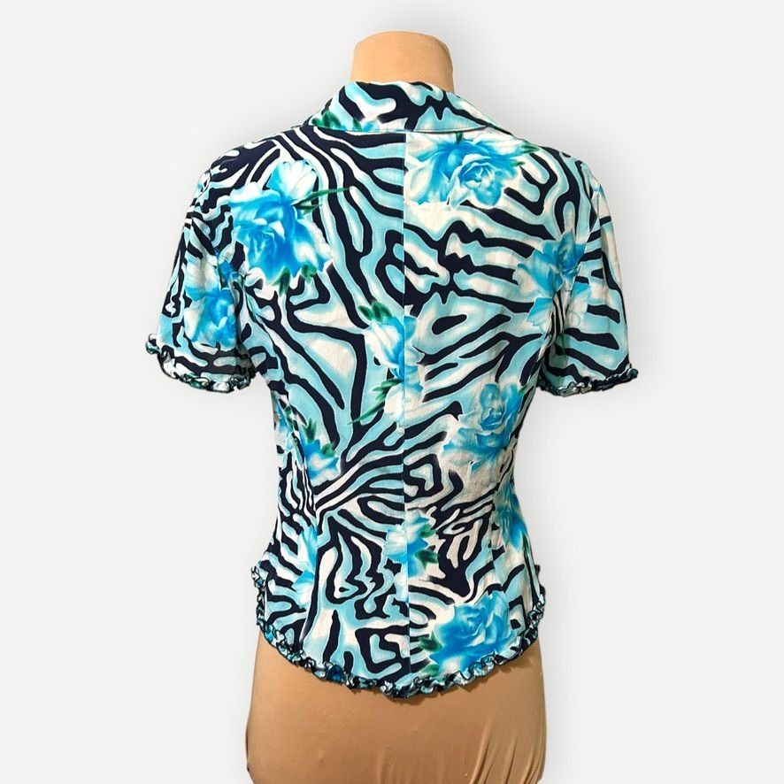 Escada Escada Silk Blouse IT 34 US 4 Blue Abstract Print Gold Butto Size S / US 4 / IT 40 - 10 Thumbnail