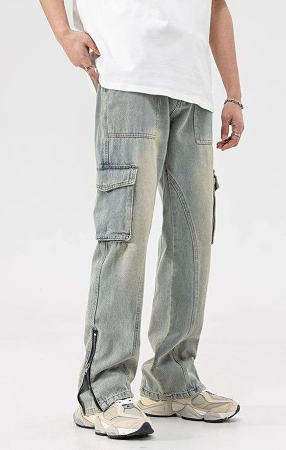 Jean × Vintage Y2k Mud Yellow Jeans with Buttons Multi-pocket Zipper Size US 34 / EU 50 - 6 Thumbnail
