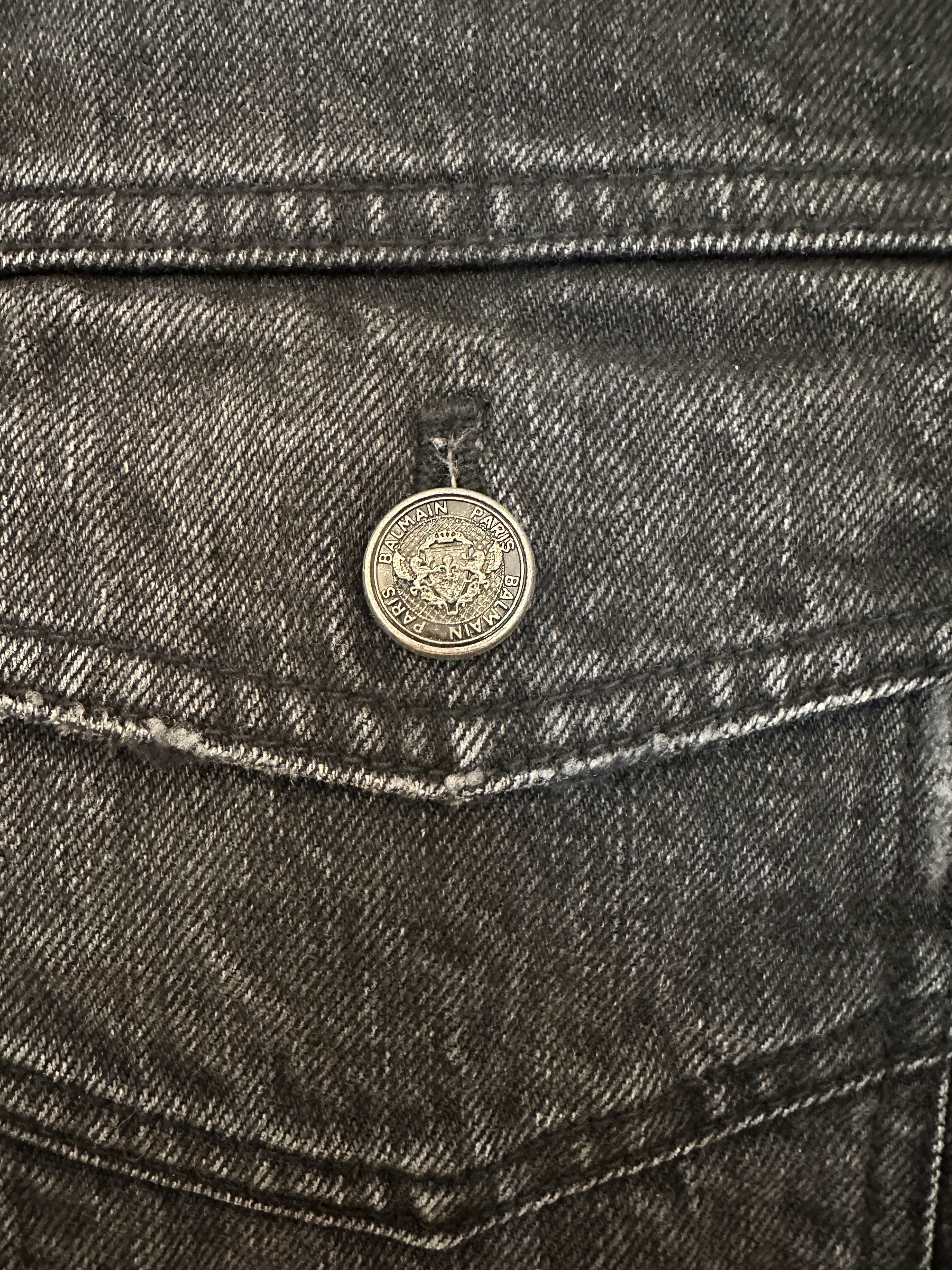 Balmain BALMAIN BLACK DISTRESSED DENIM PLEATED PLACKET JACKET Size US L / EU 52-54 / 3 - 2 Thumbnail
