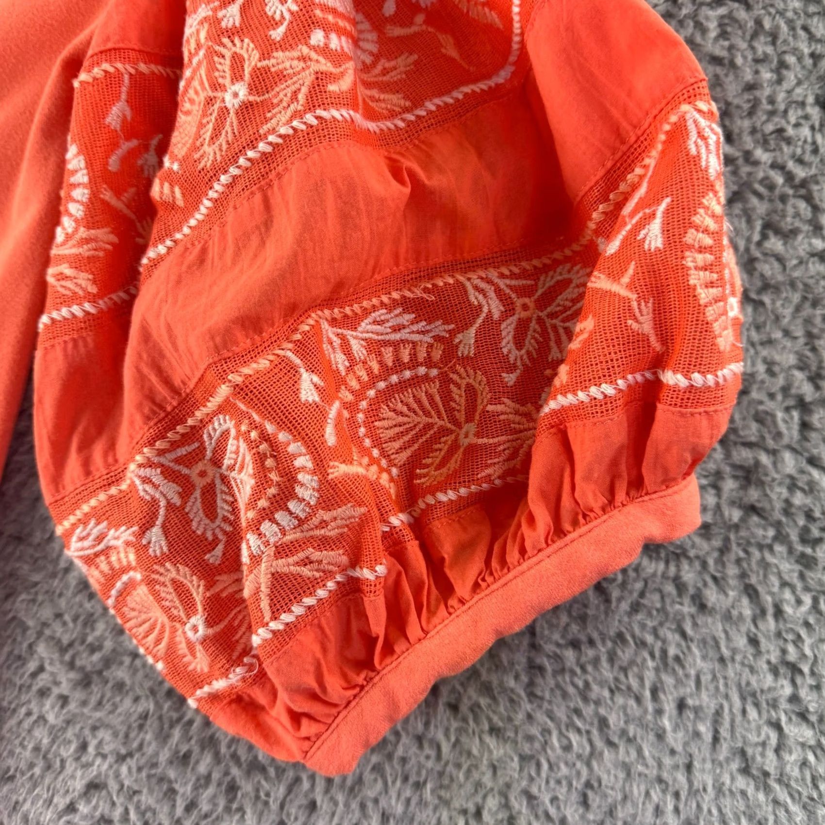 Free People Free People Rock With It Top Womens Small Orange Off Shoulder Embroidered Boho Size S / US 4 / IT 40 - 7 Thumbnail