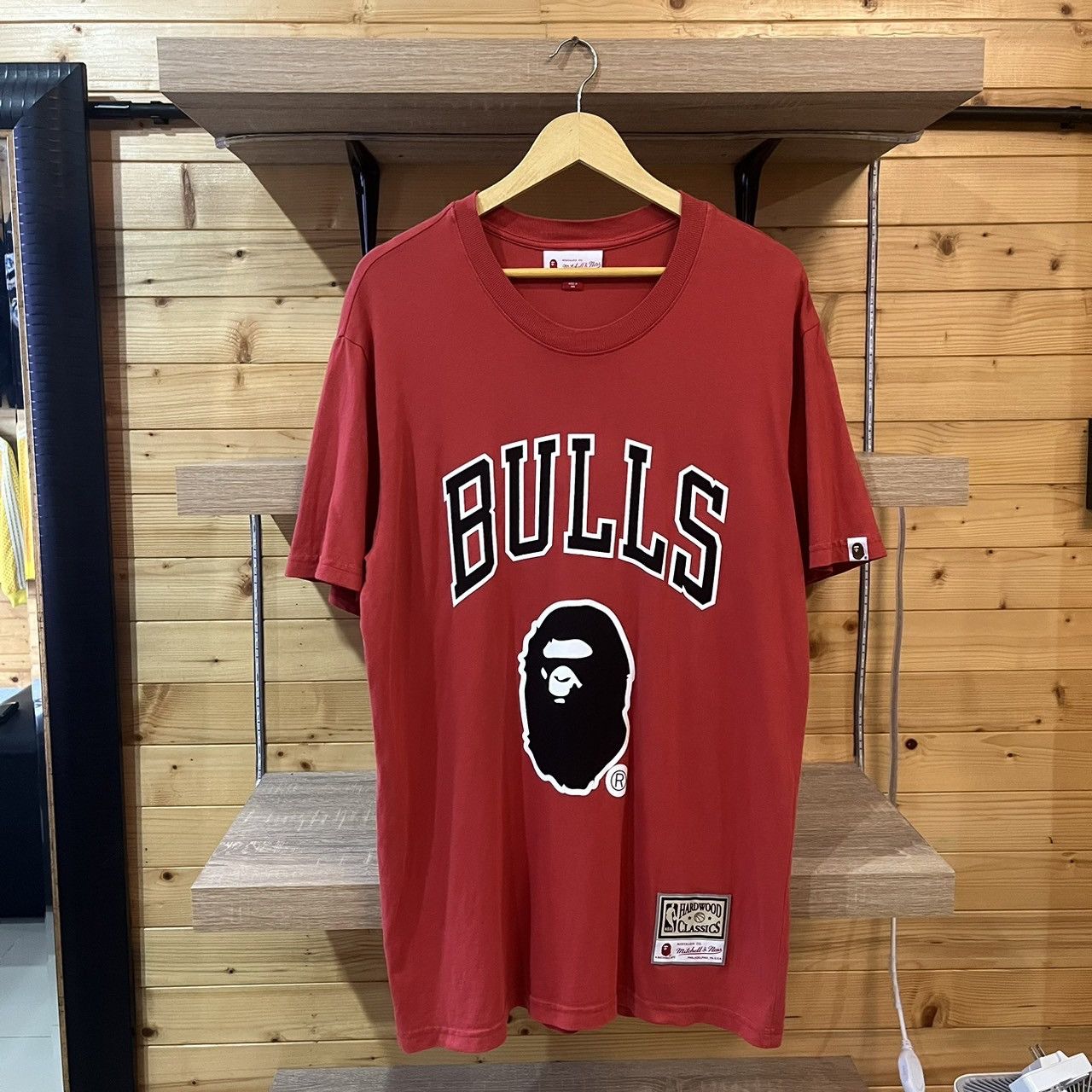 Image of Bape X Mitchell & Ness Chicago Bulls Tee (With Plastic Bag) in Red, Men's (Size Small)