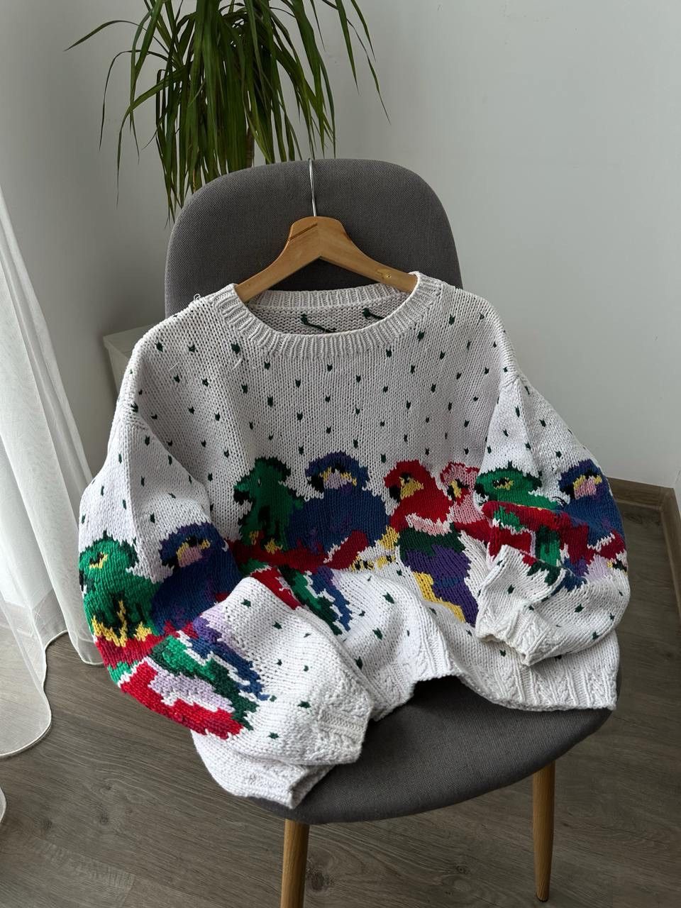 Handmade × Japanese Brand × Vintage Vintage Japanese Rare White Knit Parrot Handicrafts Sweater Size S / US 4 / IT 40 - 15 Thumbnail