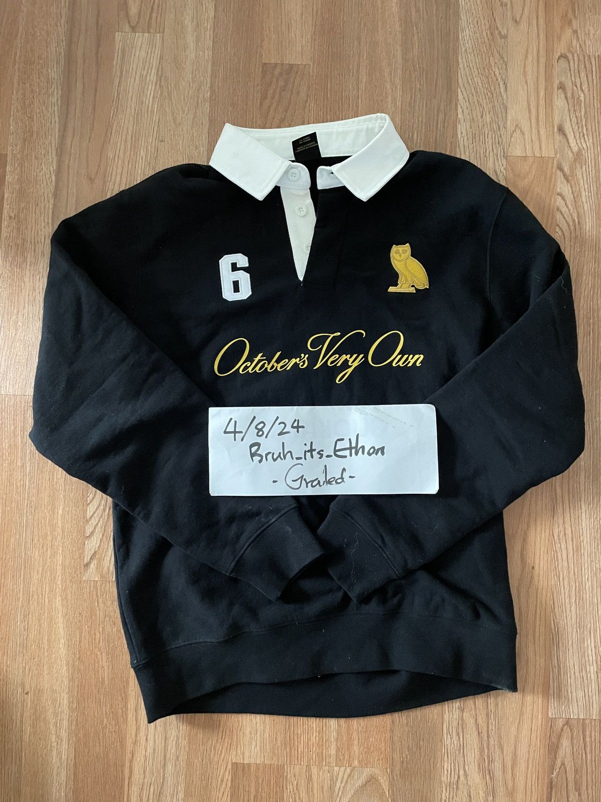 image of Octobers Very Own Ovo Graphic Fleece Rugby Polo - Black/gold Size M, Men's