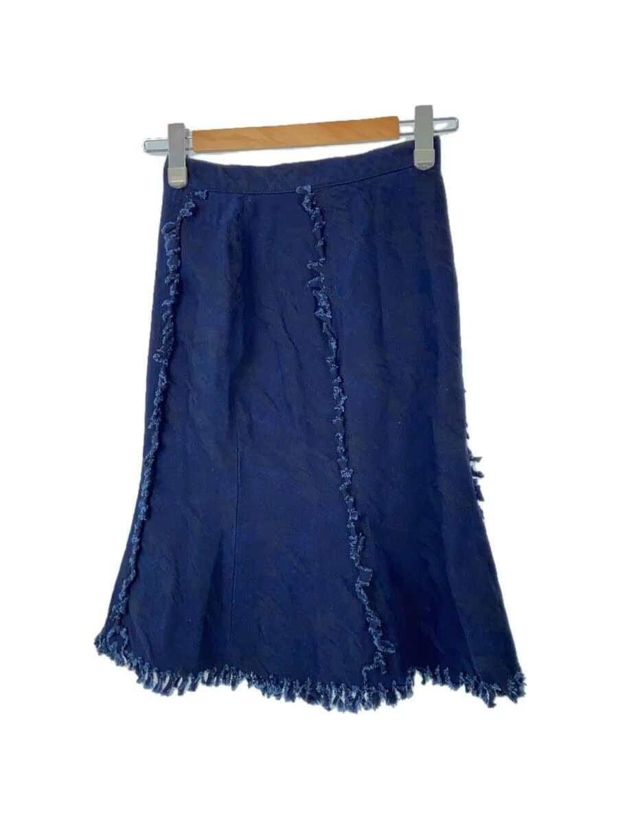 image of Vivienne Westwood Asymmetrical Frayed Skirt in Navy, Women's (Size 24)