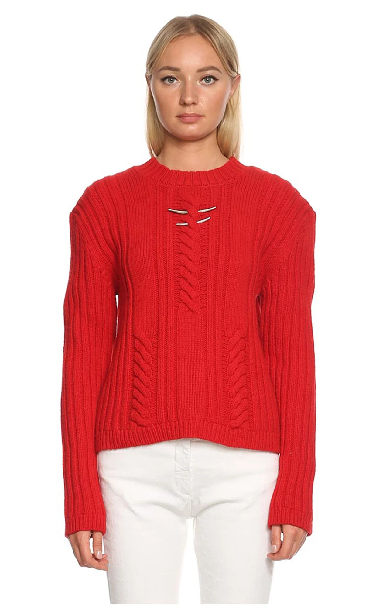 image of Mugler Red Metallic Bar Wool Cashmere Sweater Medium, Women's