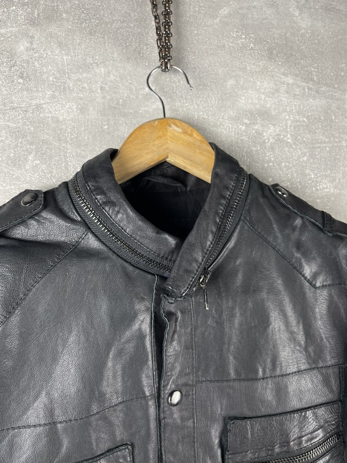 Allsaints ALLSAINTS Spitalfields Leather Jacket Black Snap Utility Size US L / EU 52-54 / 3 - 4 Thumbnail