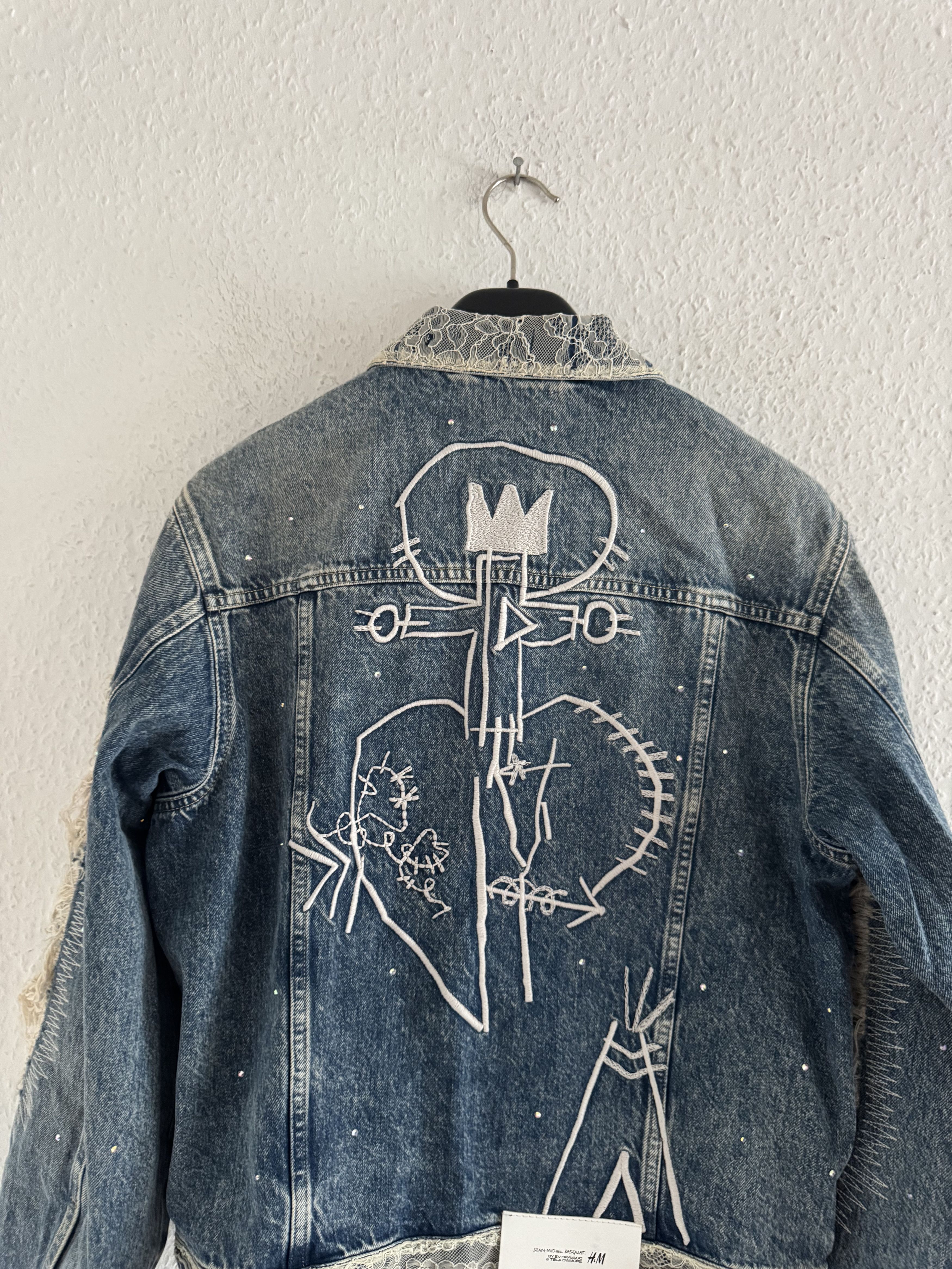 H&M × Jean-Michel Basquiat × Who Decides War Distressed Rhinestone Denim Jacket Size US XS / EU 42 / 0 - 16 Thumbnail