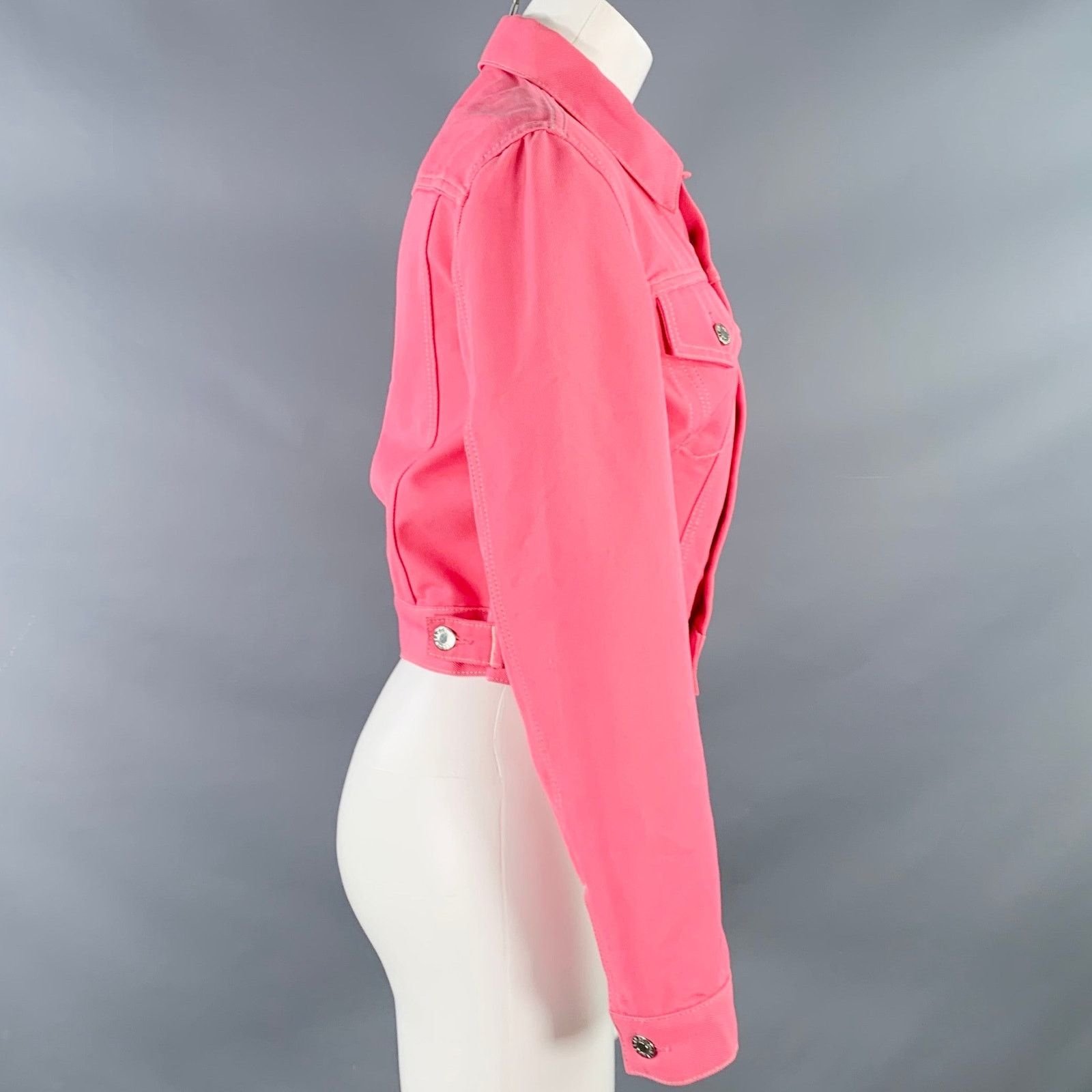 Helmut Lang XS Femme Trucker Pink Cotton Blend Cropped Denim Jacket Size XS / US 0-2 / IT 36-38 - 2 Thumbnail