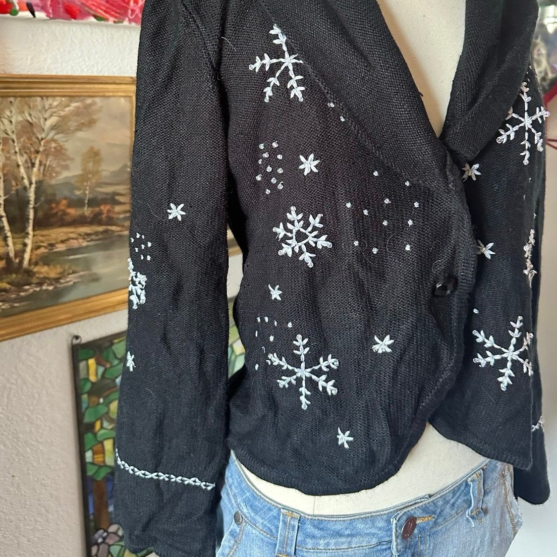 Other no brand black knit snowflake cardigan jacket Size L / US 10 / IT 46 - 2 Thumbnail