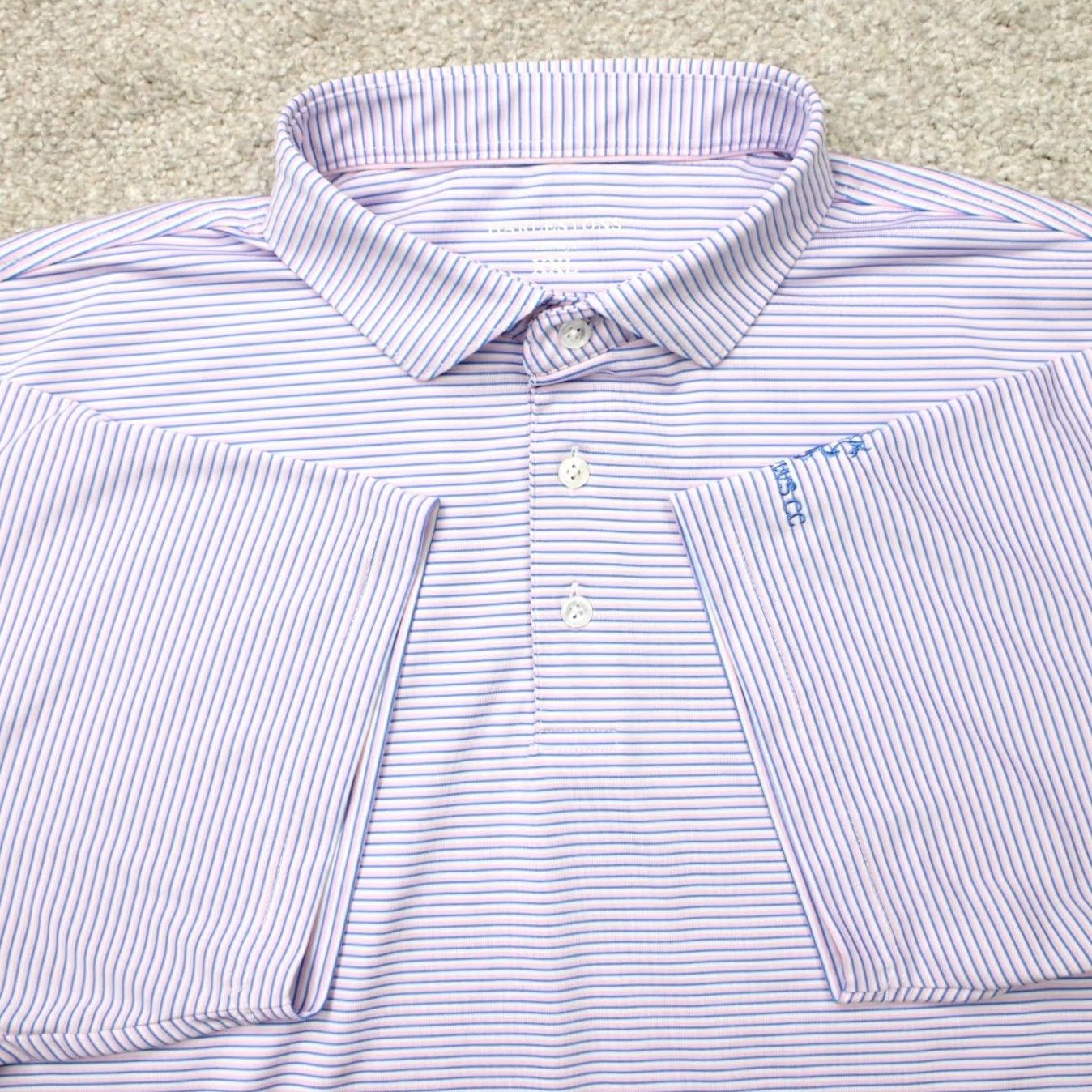Vintage Harlestons Polo Shirt Mens 2XL XXL Pink/Blue Striped Tailored Fit Short Sleeve Shirt Men 2XL Regular Adult Pink Striped Polo Size US XXL / EU 58 / 5 - 2 Thumbnail