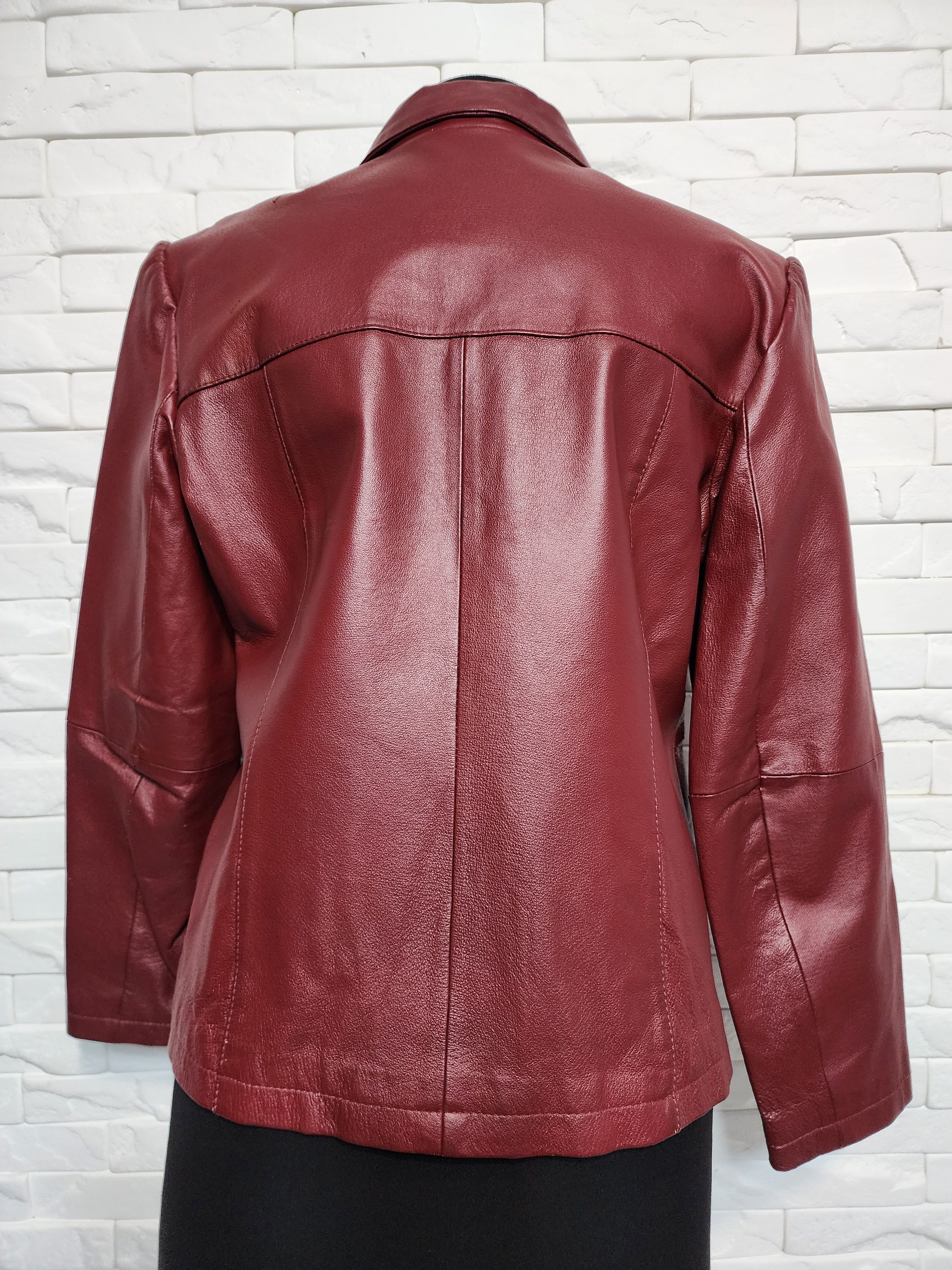 Genuine Leather Red Leather Women's Jacket: Sporty Leather with Metal Zipper Size L / US 10 / IT 46 - 4 Thumbnail