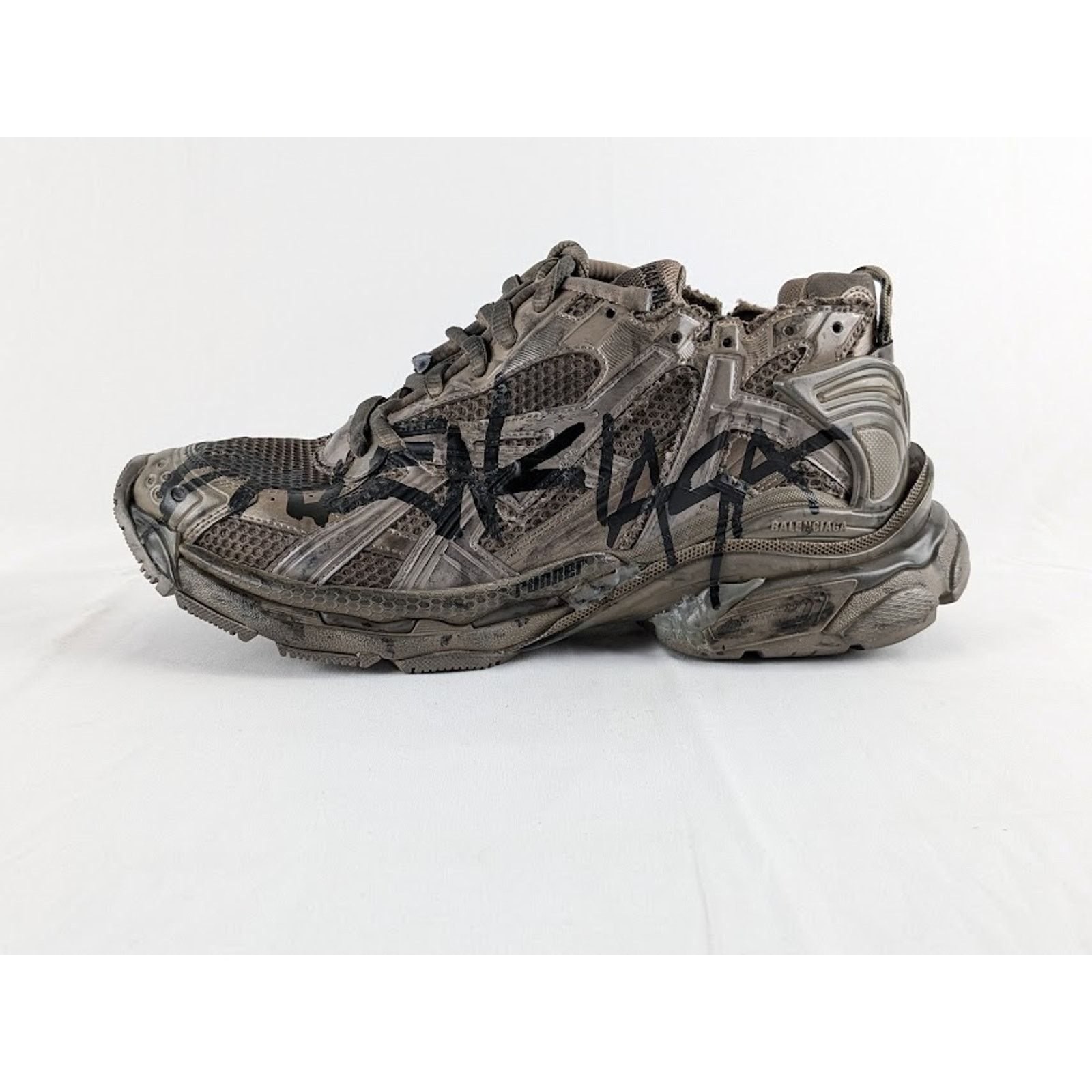 Balenciaga o1rshd1 Monocolor Graffiti Mesh Runner in Dark Taupe/Black Size US 13 / EU 46 - 1 Thumbnail