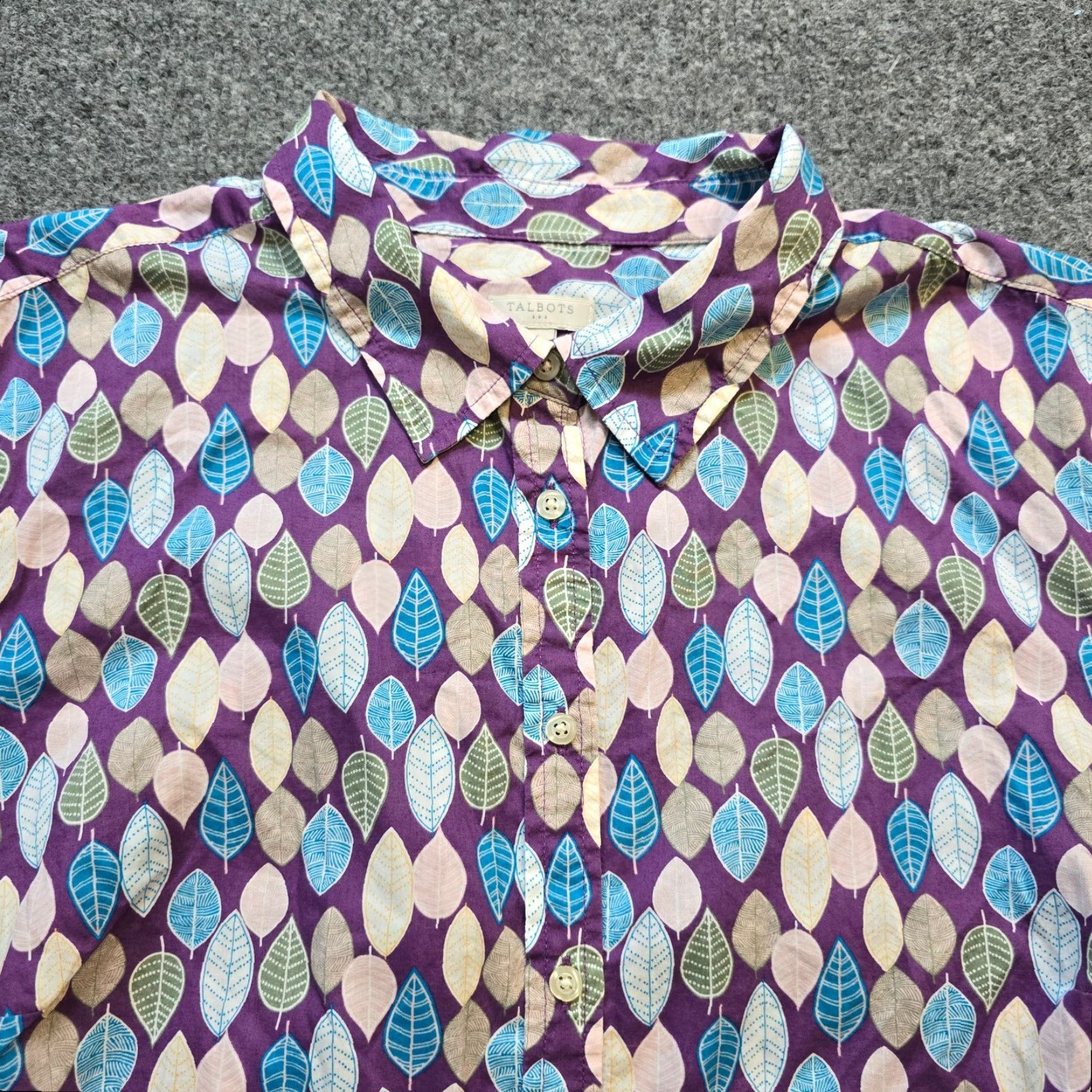 Talbots Talbots Top Women XL Purple Blue Leaves Floral Button Long Sleeve Casual Career Shirt Women XL Purple Floral Button Front Catseyes? Size XL / US 12-14 / IT 48-50 - 2 Thumbnail