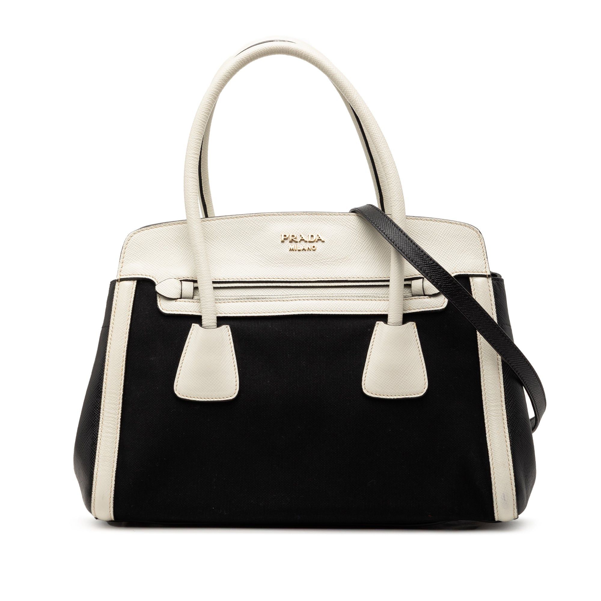 Prada Bicolor Saffiano Cuir Trimmed Canvas Satchel Size ONE SIZE - 1 Thumbnail
