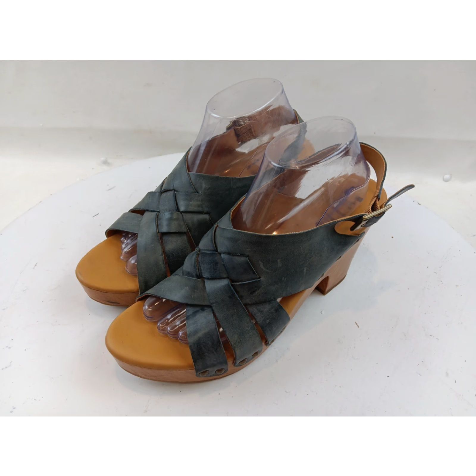 Vintage Korks Sandal Women’s Open Toe Slingback Leather Cushioned Footbed Blue Block Heel 10M Size US 10 / IT 40 - 4 Thumbnail