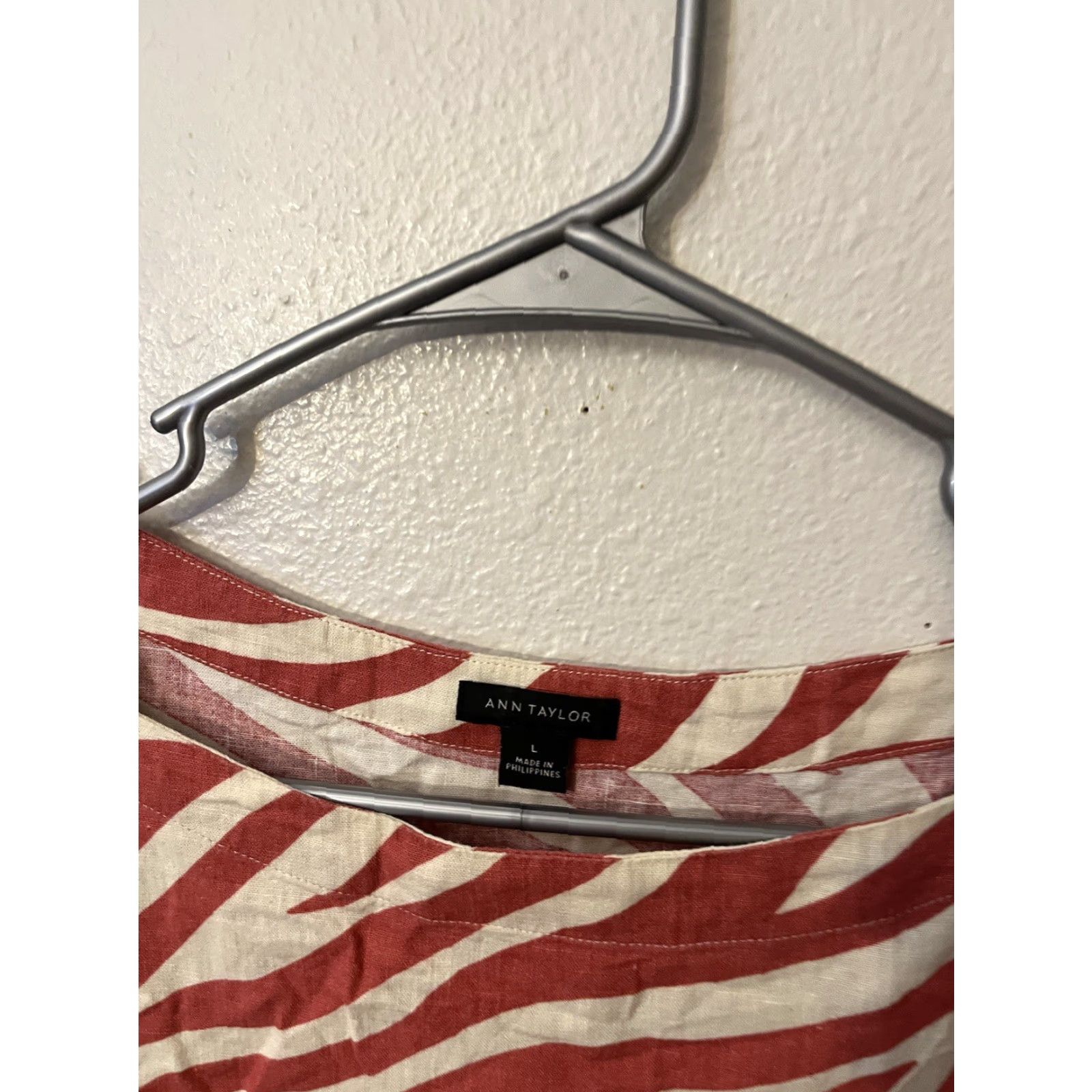 Vintage Ann Taylor Shirt Blouse Zebra Linen Blend Red Ivory L Women's Large Top Size L / US 10 / IT 46 - 2 Thumbnail