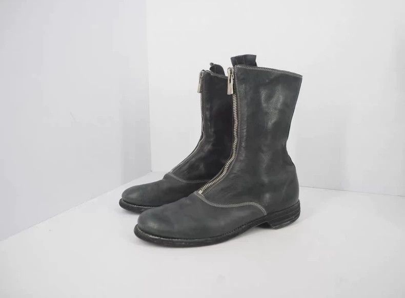 GUIDI Star Grey Front Zipper Leather Boots