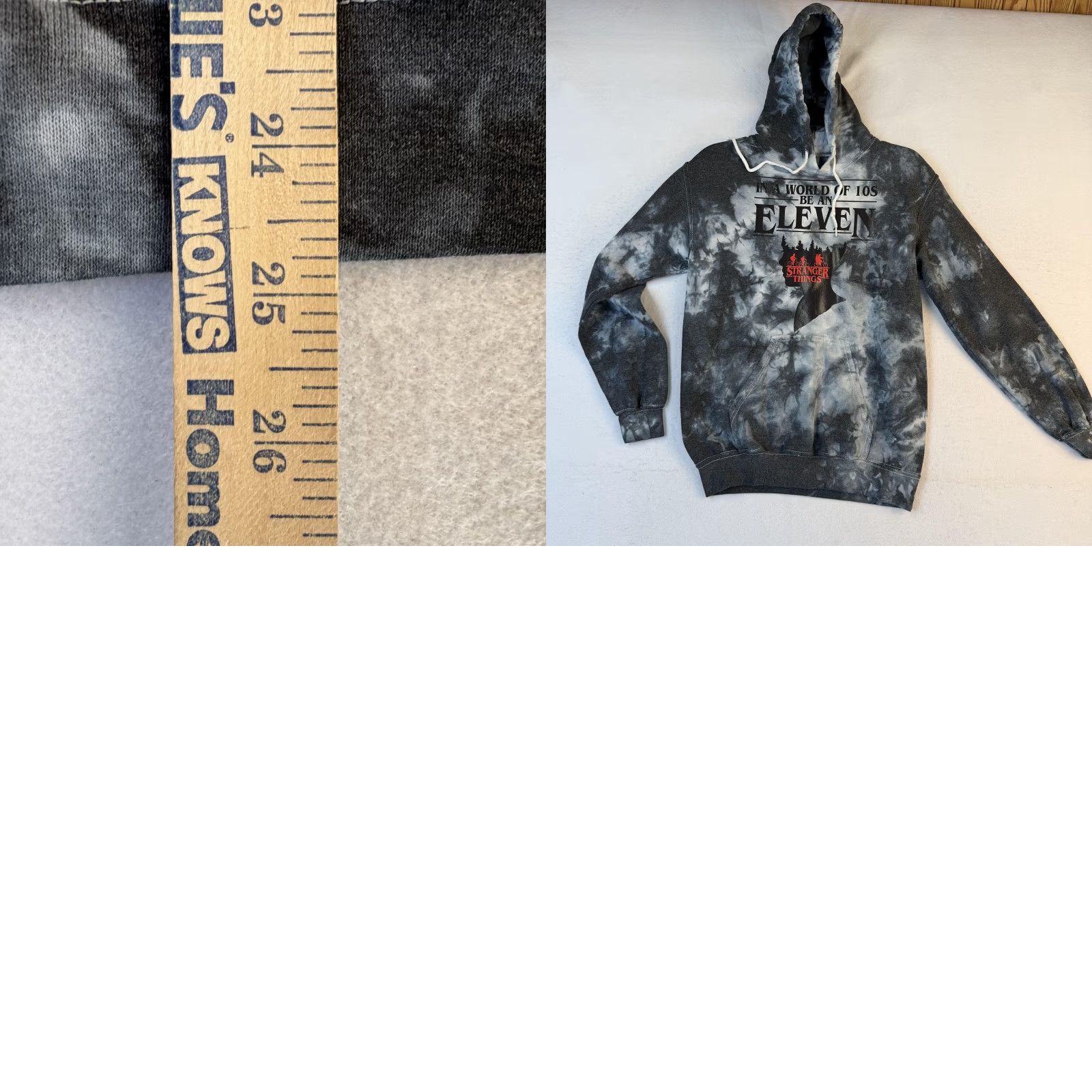 Gildan Stranger Things Hoodie Mens Small Black Gray Tie Dye Eleven Graphic Sweatshirt Size US S / EU 44-46 / 1 - 8 Thumbnail