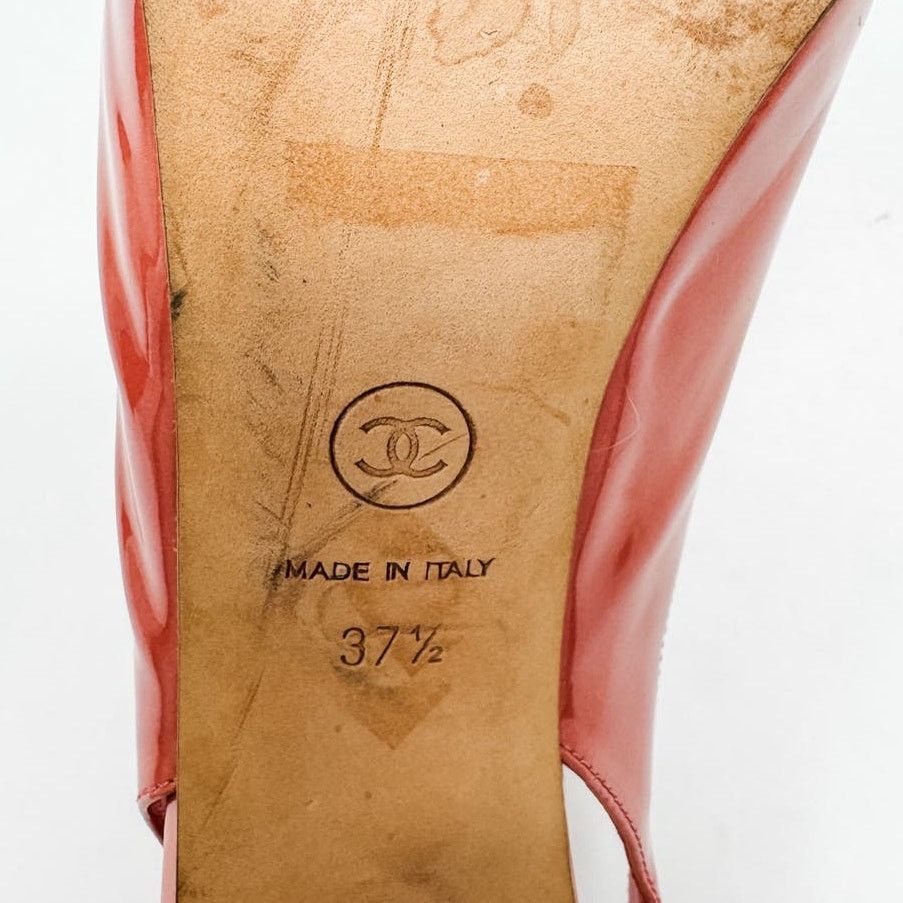 Chanel Chanel Pink Patent Platform Block Heel Sling Backs size 37.5 Size US 7.5 / IT 37.5 - 16 Thumbnail