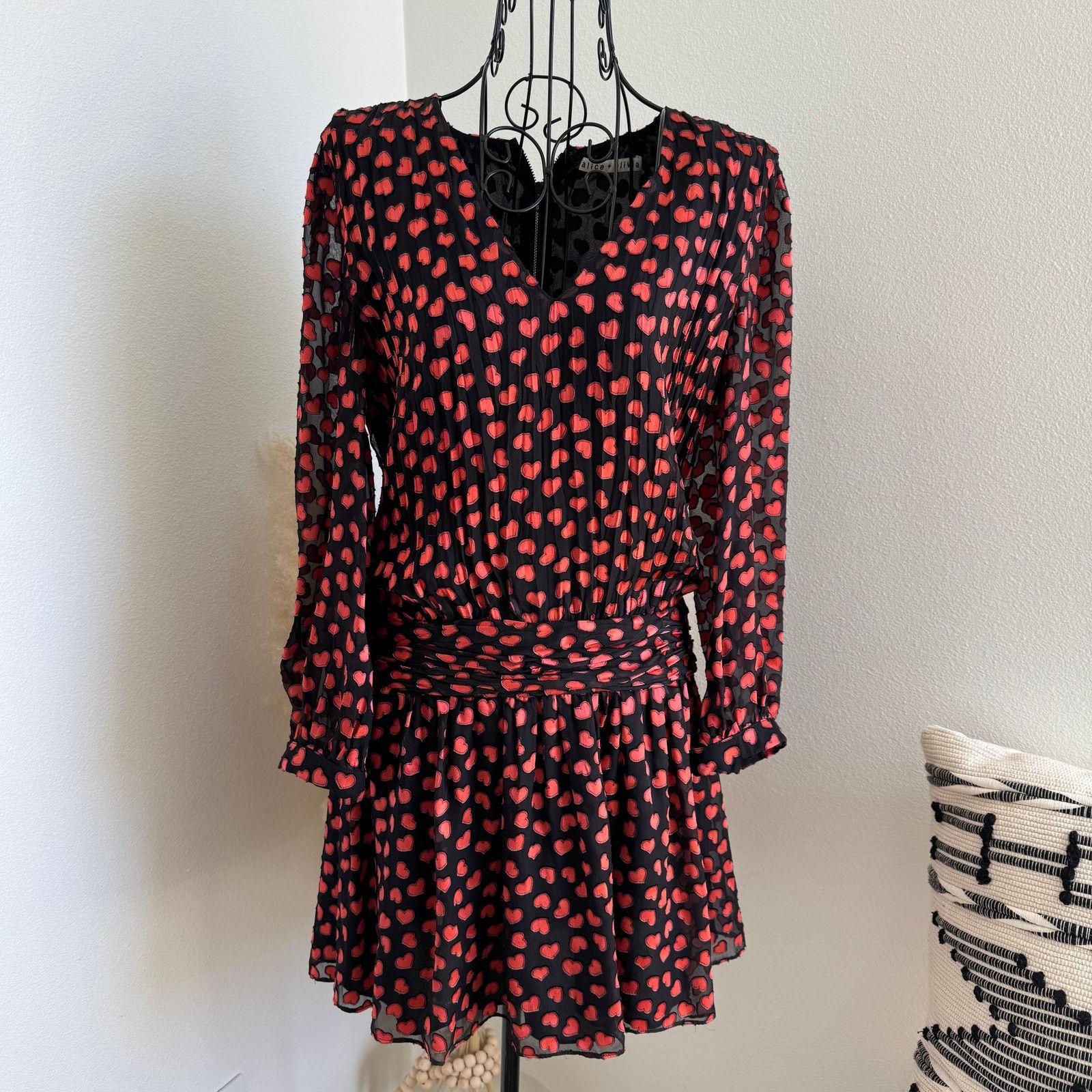 Alice + Olivia ALICE + OLIVIA Tessie Hearts Drop Waist Sheer Mini Dress Size S / US 4 / IT 40 - 1 Thumbnail