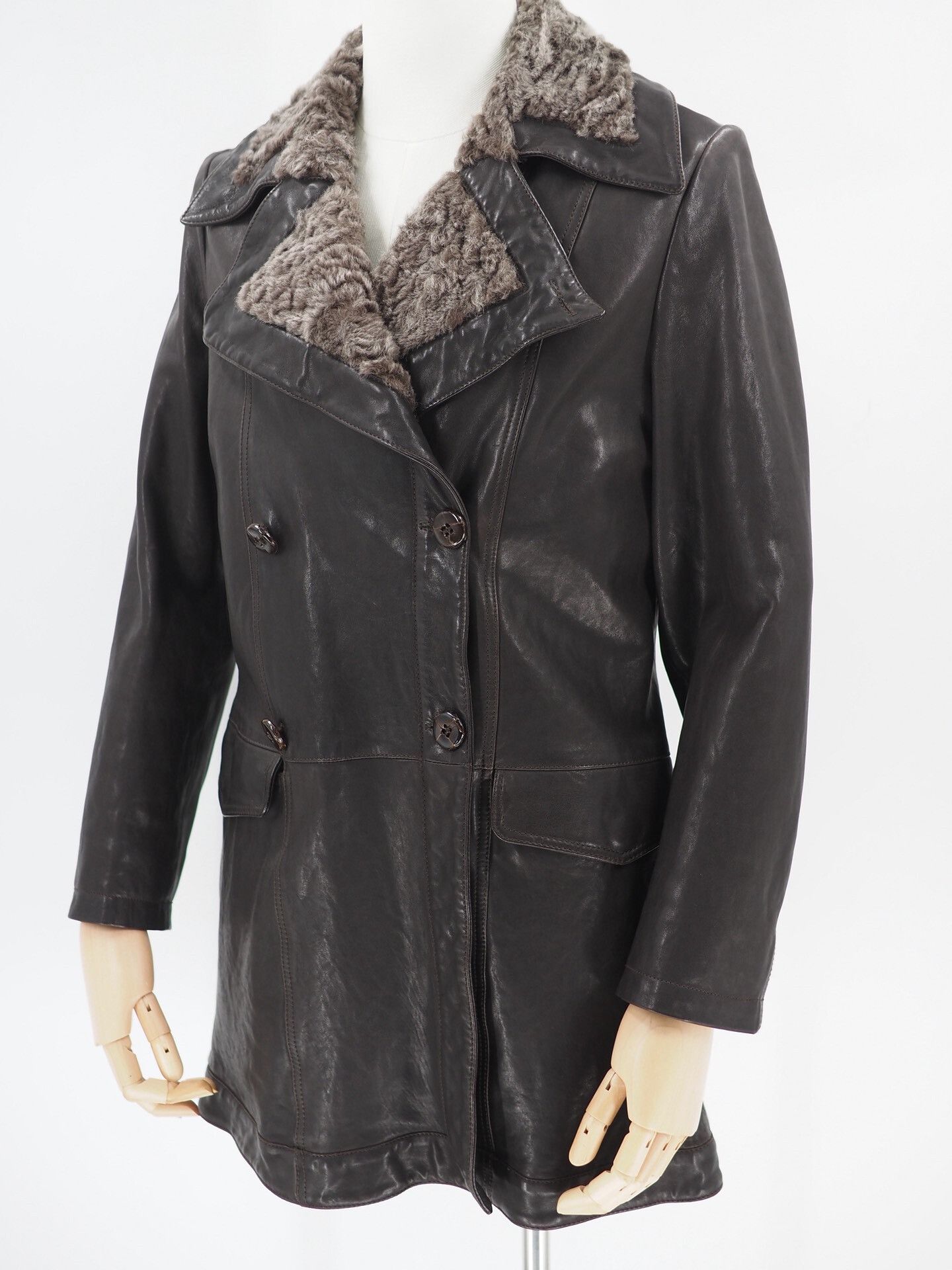 Giorgio Armani Giorgio Armani Brown Lambskin Double-Breasted Coat Size US M / EU 48-50 / 2 - 1 Thumbnail