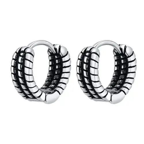 Sterling Silver Retro Chain Hoop Huggie Earring (1pairs） Size ONE SIZE - 4 Thumbnail