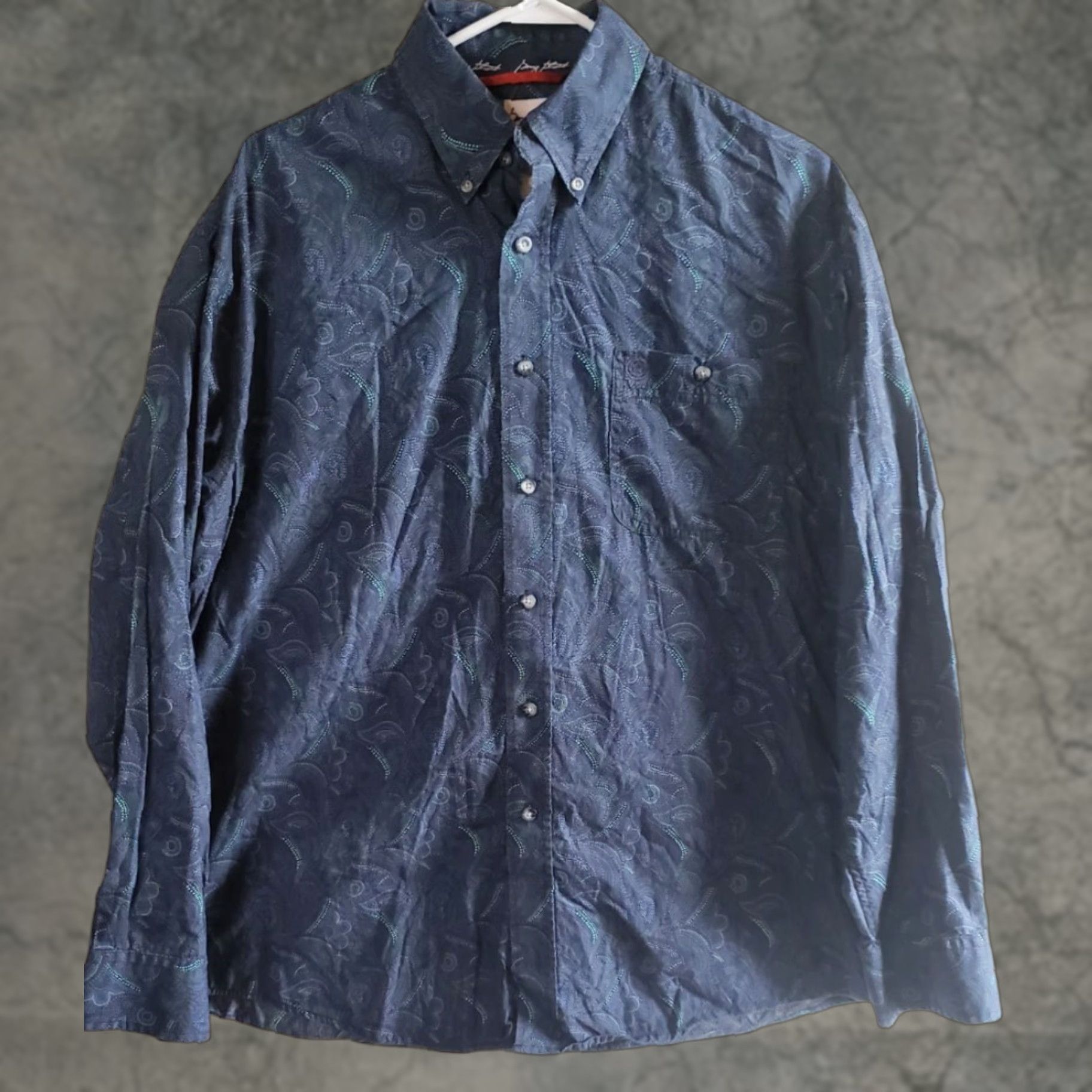 Wrangler Wrangler George Strait Shirt Men Large Blue Paisley Cowboy Cut Button-Up Long Sleeve Cowboy/Navy Blue Size US L / EU 52-54 / 3 - 1 Thumbnail