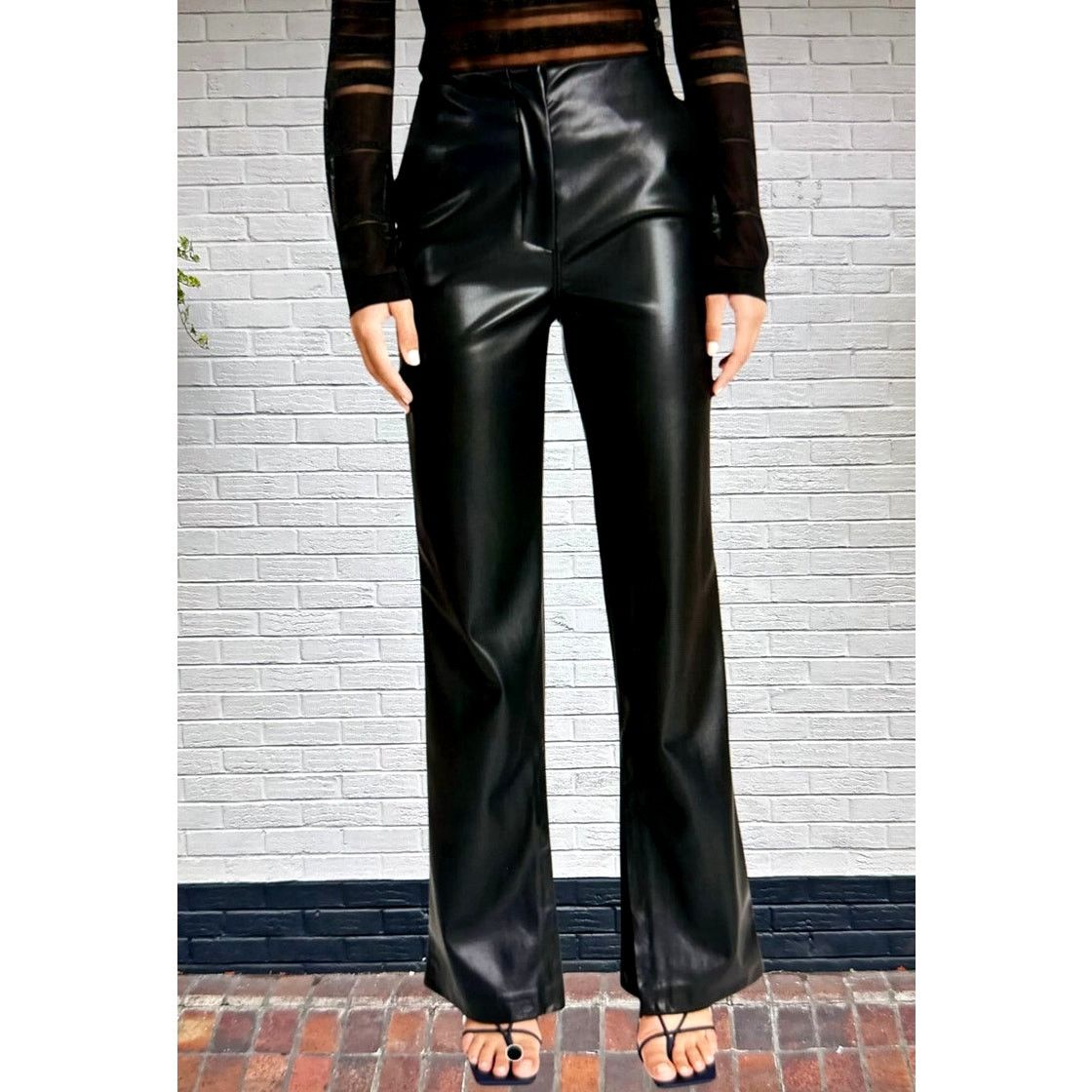 Tanya Taylor Tanya Taylor Adler Faux Leather Pants Bottom Slits Black 18 Size 40" / US 18 - 2 Thumbnail