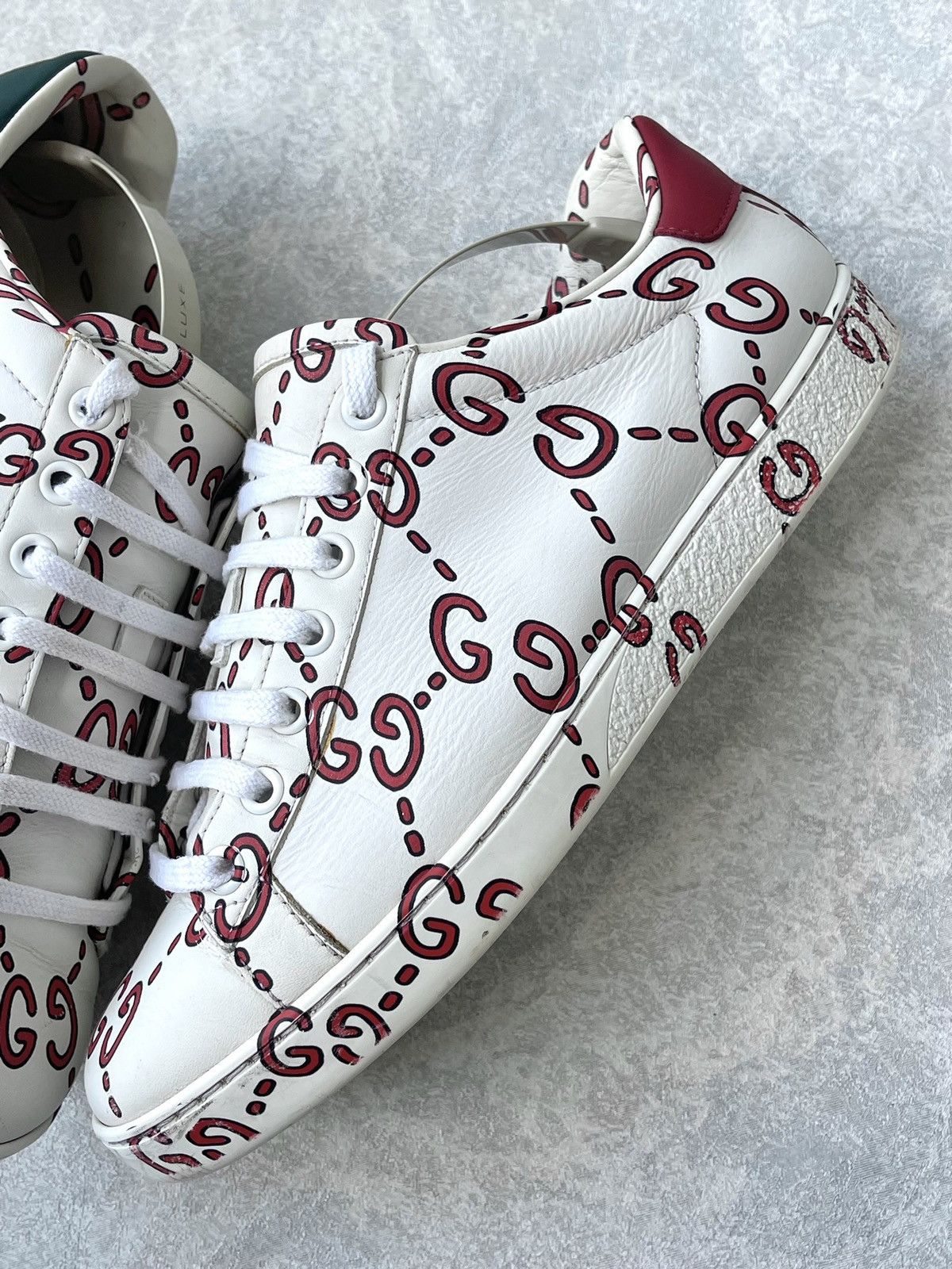 Gucci Gucci Ace Sneaker Ghost Graffiti Print Monogram Trainers Size US 6.5 / IT 36.5 - 4 Thumbnail