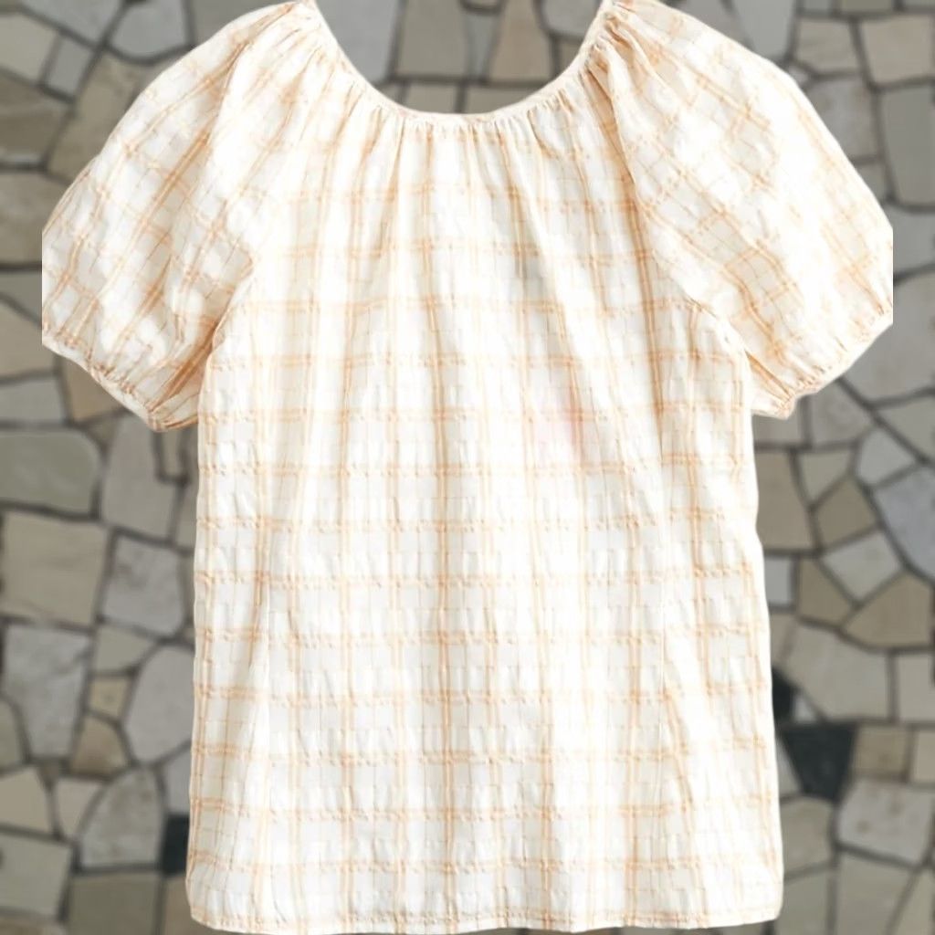 J.Crew J Crew Blouse Women's Size 10 Plaid V Back Puff Sleeve Textured Top Size L / US 10 / IT 46 - 1 Thumbnail