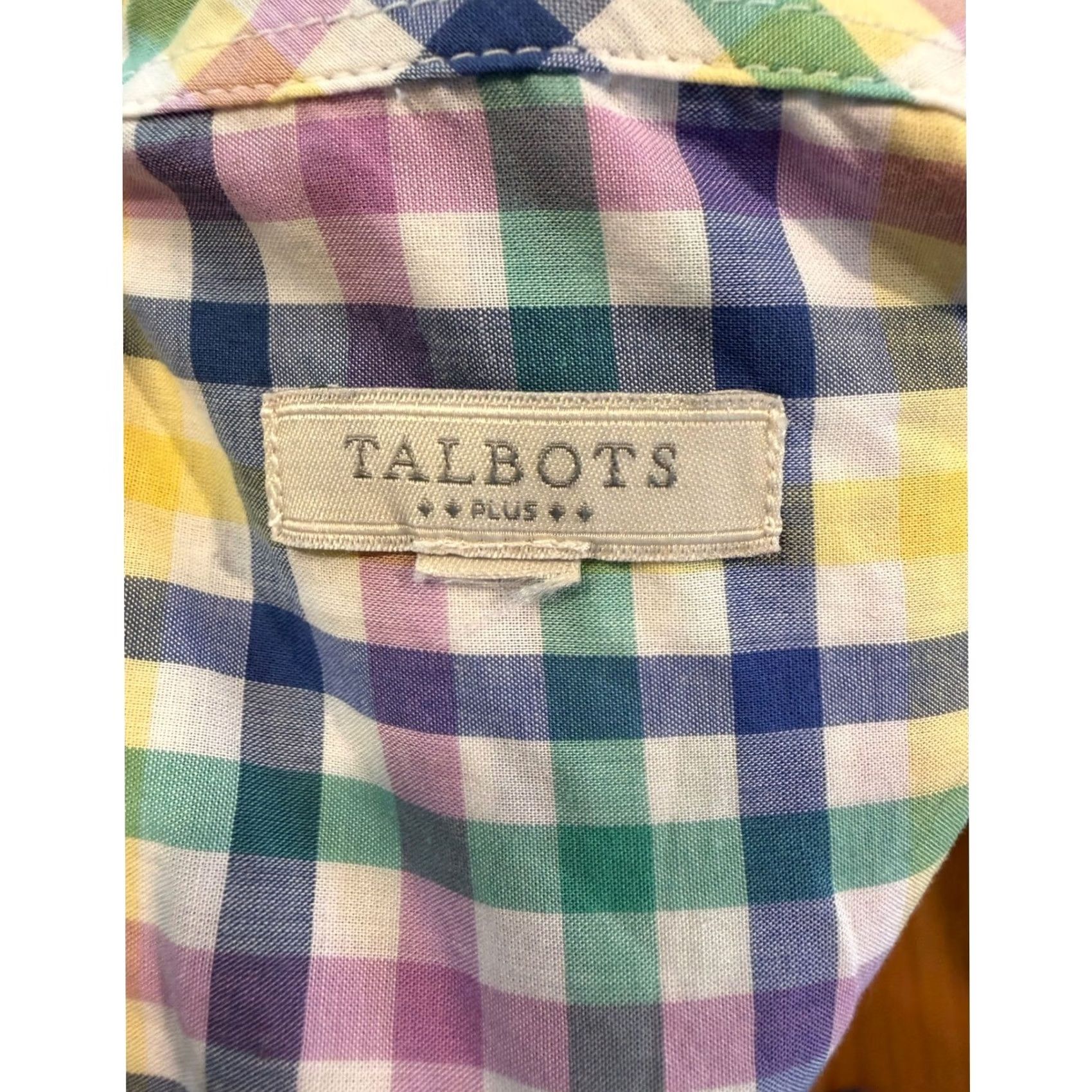 Talbots Talbots Plus Womens Multicolor Gingham Plaid Cotton Button Down Shirt 2XL Spring Size XXL / US 16-18 / IT 52-54 - 3 Thumbnail