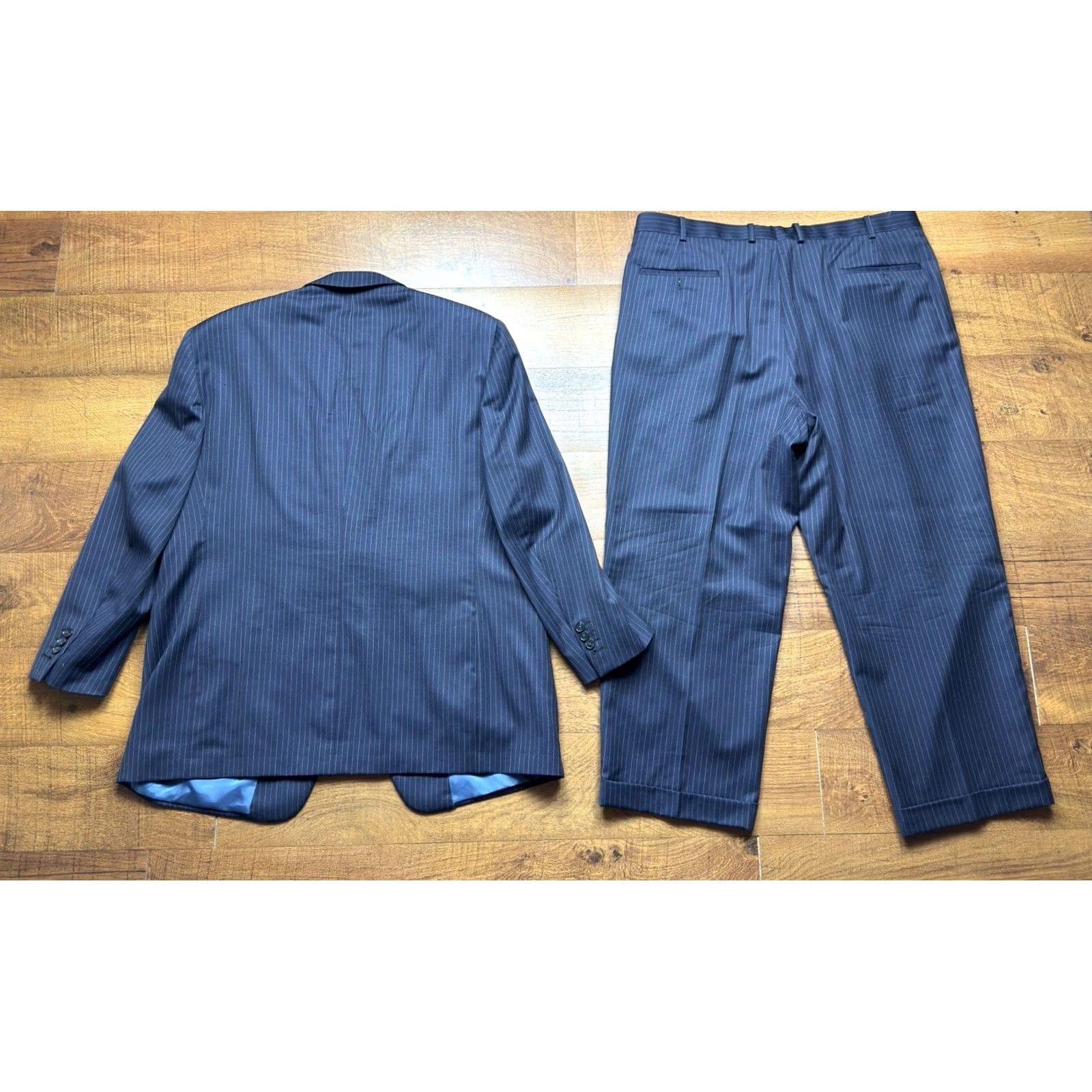 Vintage Samuelsohn Suit Mens 46 Blue 2pc Blazer Trousers Wool Men 46R 40X28 Pinstripe READ Size US 30 / EU 46 - 4 Thumbnail
