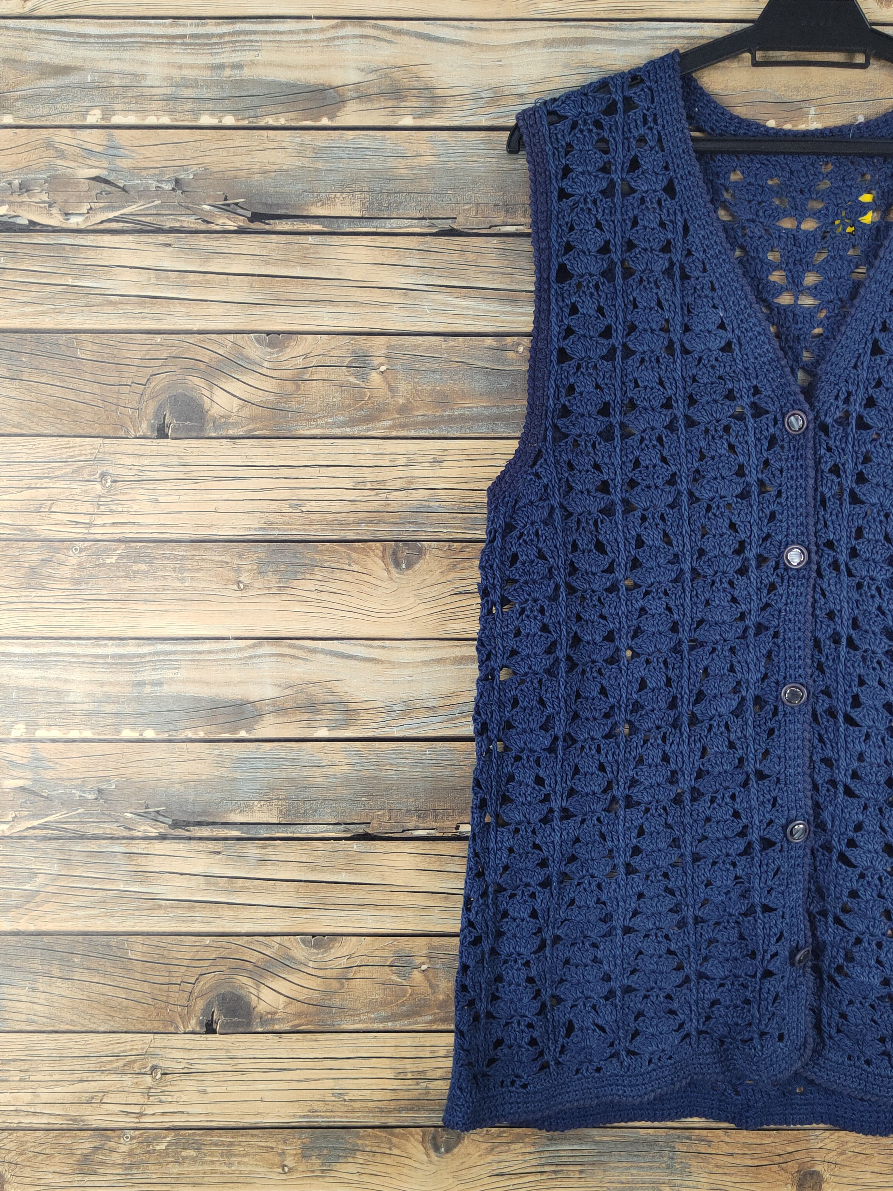 Japanese Brand Japanese Brand Navy Crochet Meshnet Knitwear Vests #W1742 Size M / US 6-8 / IT 42-44 - 3 Thumbnail