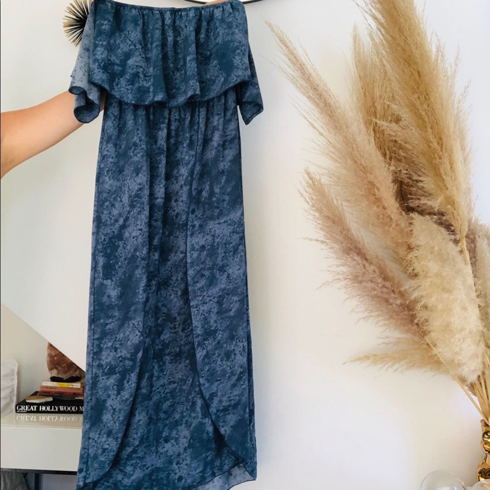 Nordstrom I JOAH Blue White Tube Off Shoulder Ruffle Slit Maxi Dress Size M / US 6-8 / IT 42-44 - 8 Thumbnail