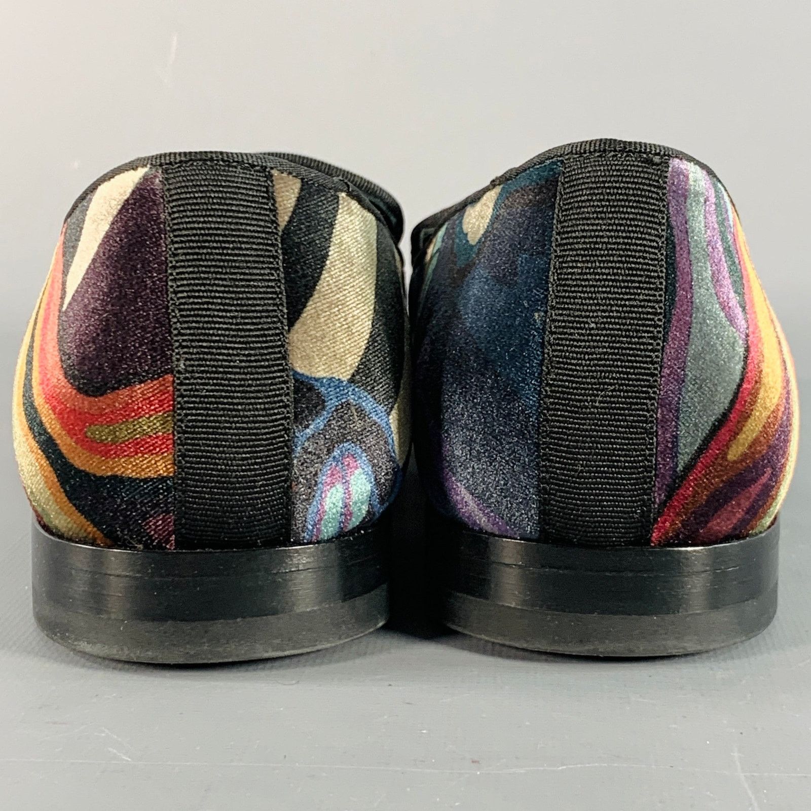 8 Black Multi Color Abstract Print Velvet Slip On Loafers