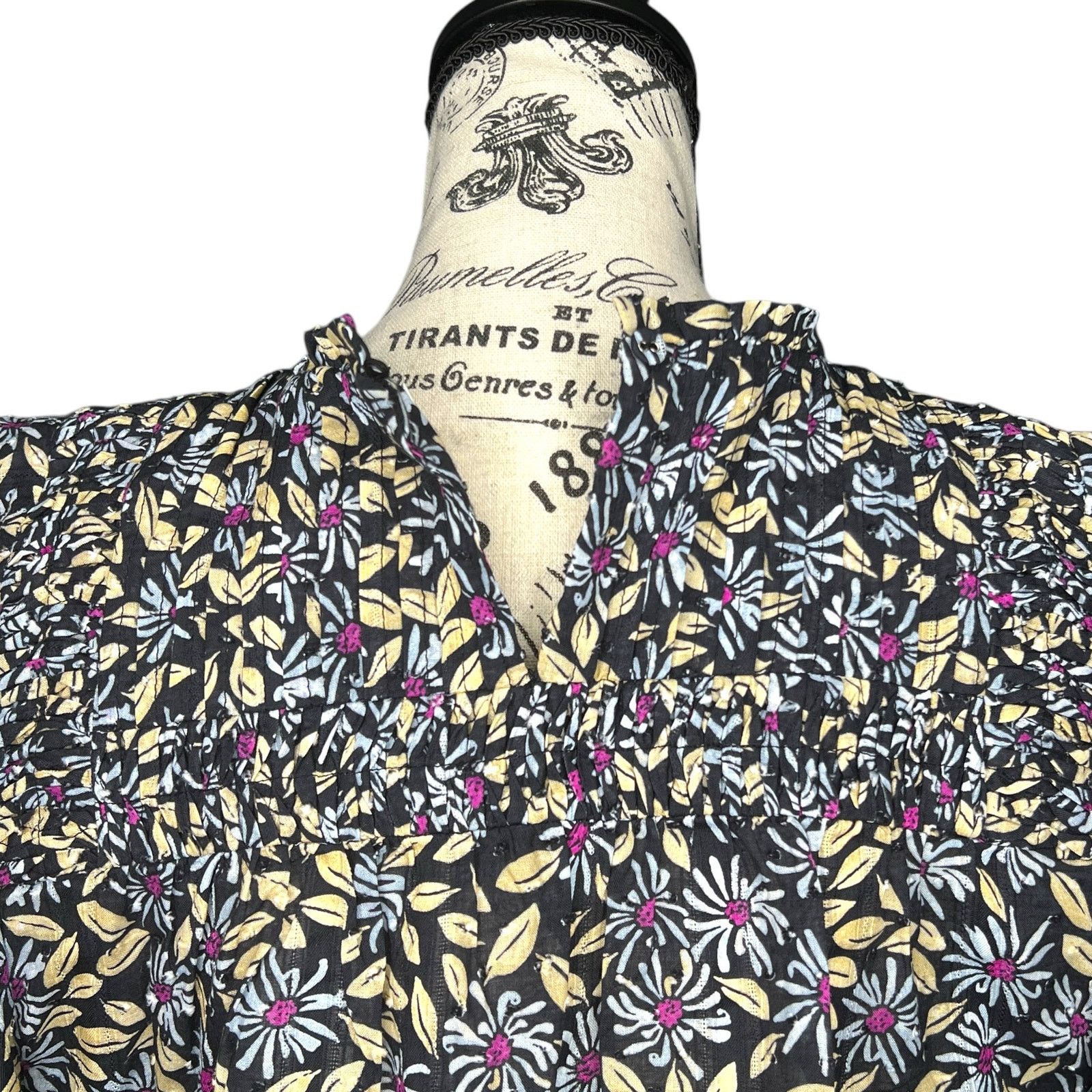 Joie Isa Reut Ruffled Embroidery Dot Smocked Floral Blouse Size S / US 4 / IT 40 - 8 Thumbnail