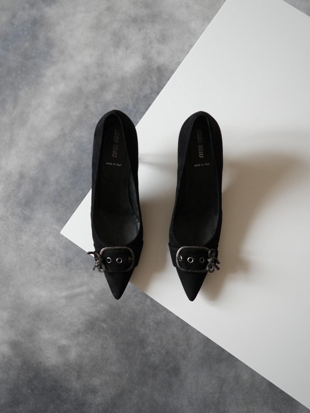 Miu Miu 2000s Miu Miu Suede Bow Buckle Pointed Toe Heel Pump Size US 8.5 / IT 38.5 - 3 Thumbnail